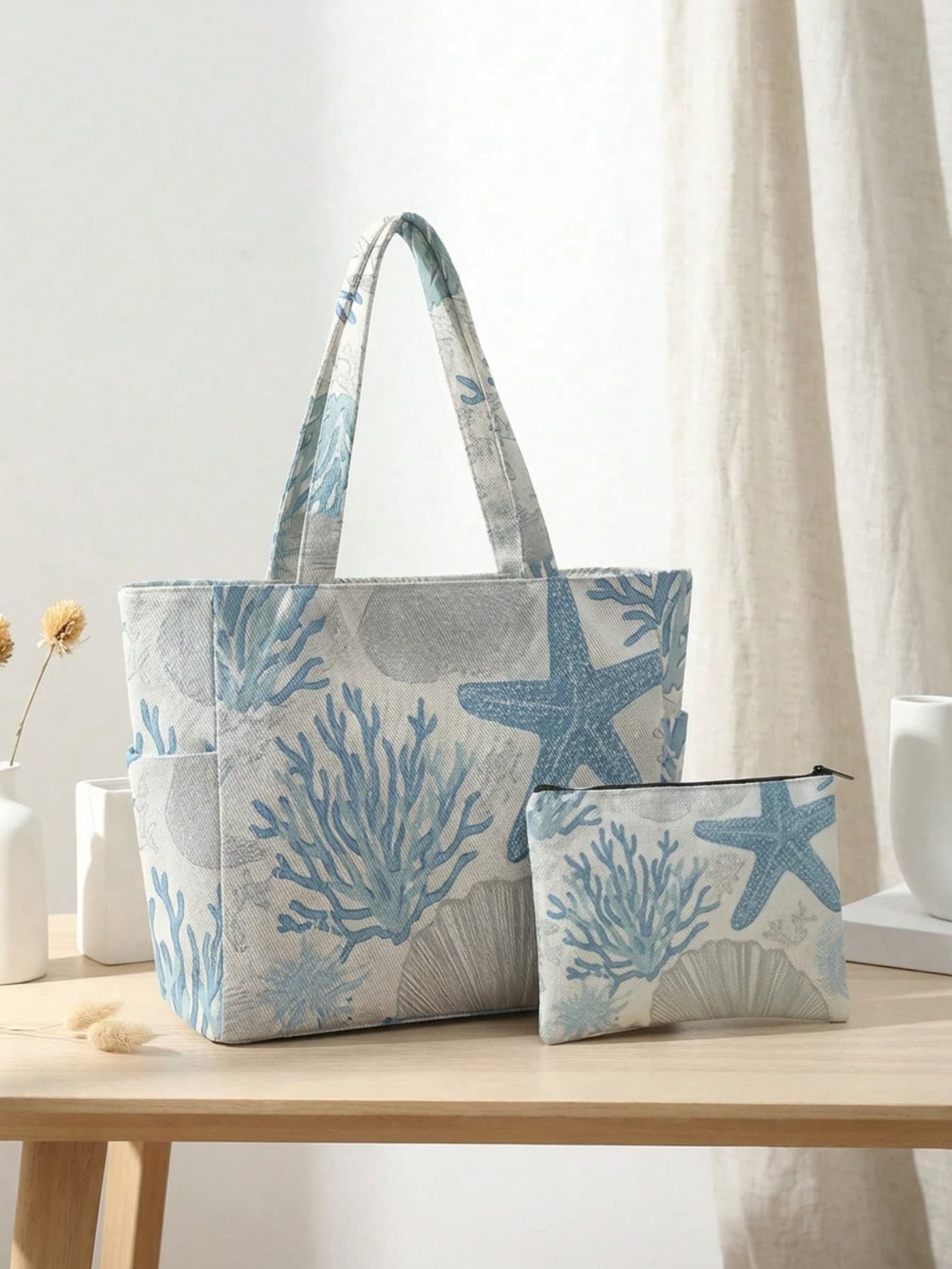 Fashionable Large Capacity Canvas Tote Bag With Zipper Closure, Multiple Side Pockets, Shoulder Strap, Suitable For Carrying Laptop, Books, Etc.