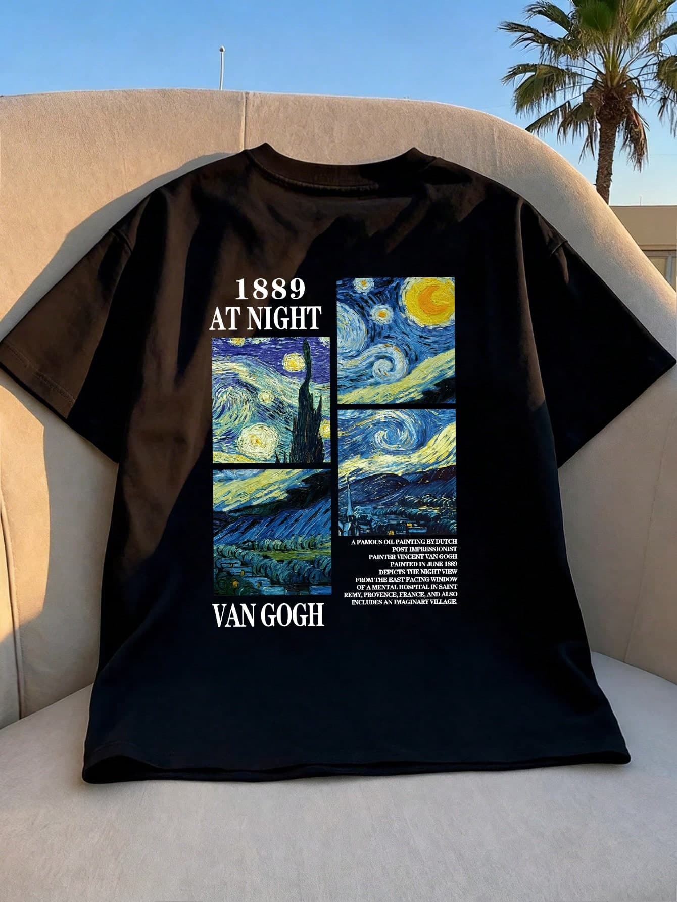 Vintage Art Print Pattern Loose Minimalist T-Shirt, Suitable For Summer Wear, Teen Girls Style