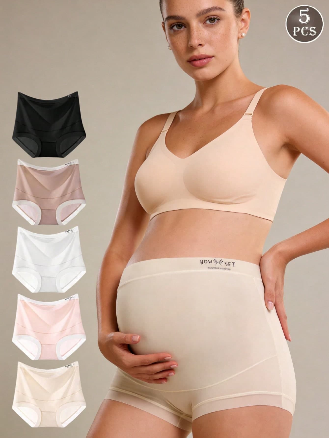 Hart & Haze 5pcs/Pack Maternity Underwear, High Waist Belly Support Triangular Panties For Early, Mid And Late Pregnancy, Transparent Thin Style