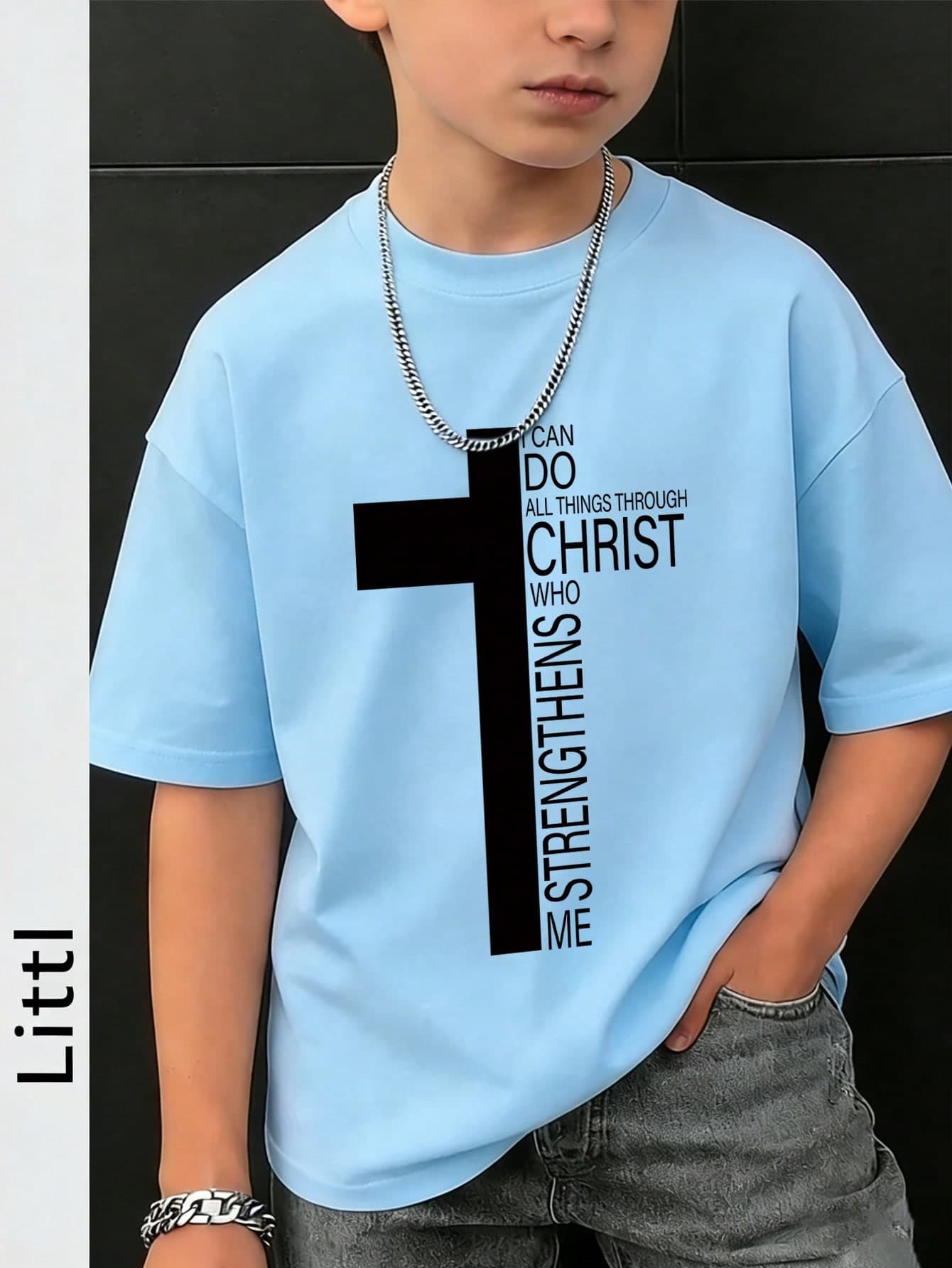 Tween Boys Casual Printed White Crew Neck Short Sleeve T-Shirt, Summer Top