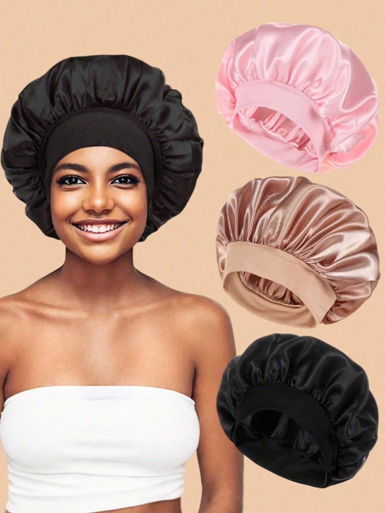 3pcs/1pc Silk Sleep Cap, Satin Sleep Cap, Soft Elastic Pure Silk Sleep Cap, Silk Headband, Women Solid Color Wide-Brim Elastic Satin Fashion Sleep Cap, Casual Comfortable Breathable Daily Hair Care Cap, Back To School Sleep Cap