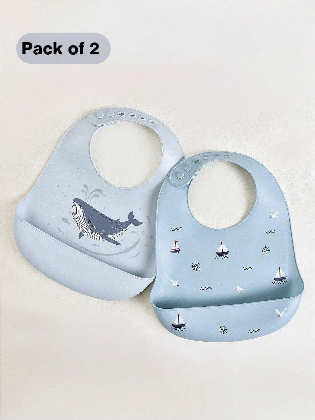 2pcs/1pc Baby Silicone Bibs - Leakproof, Stain-Resistant, Soft, Adjustable, Boil-, Portable, Cartoon Design, Suitable For Baby Daily Use And Outdoor Dining