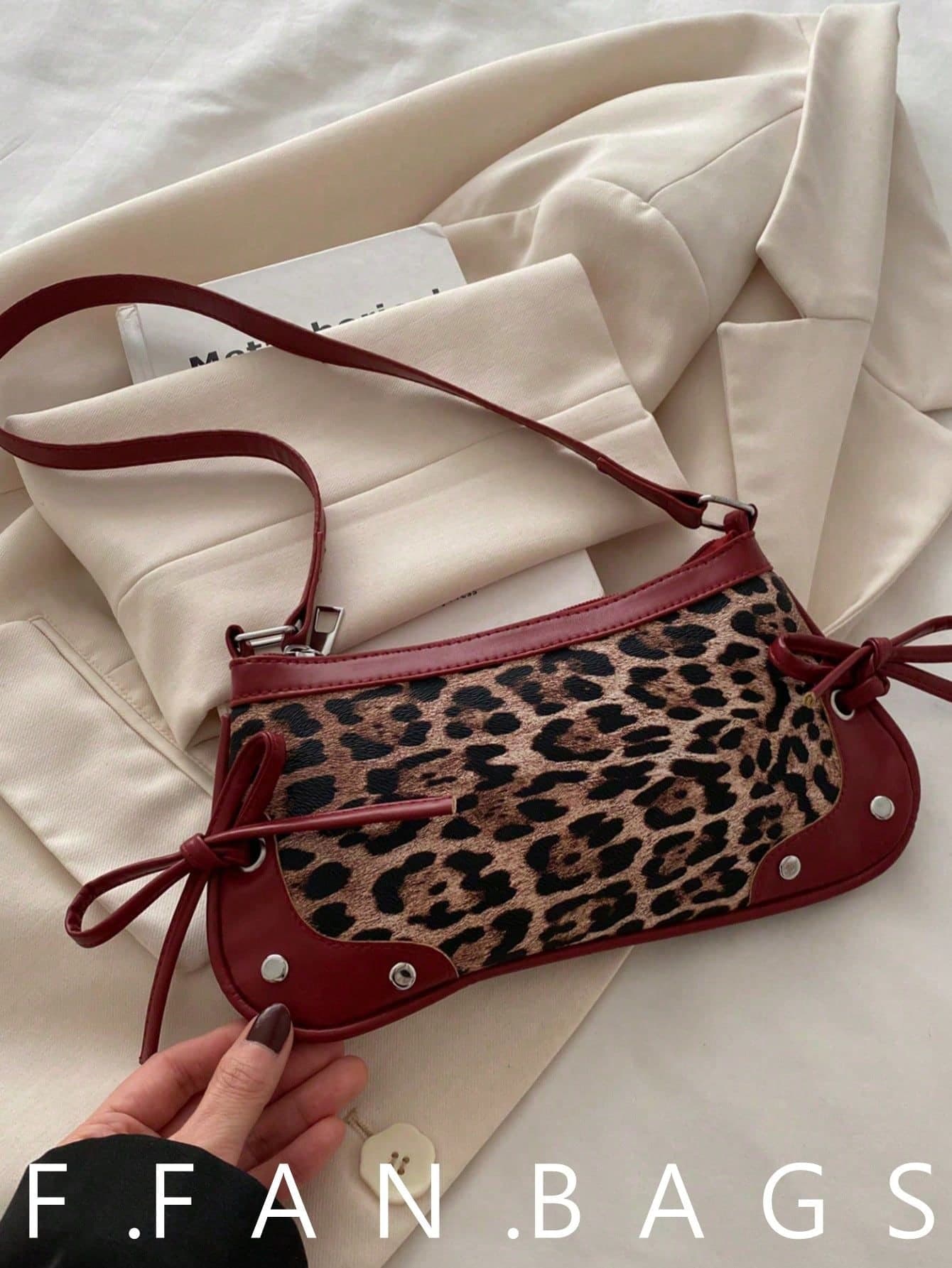 This New Shoulder Bag Features A Simple And Stylish Design With A Leopard Print Pattern For Decoration And A Sharp Color Contrast. It Has A Foldable Design, Allowing It To Be Used As Both A Clutch And A Shoulder Bag. It Is Very Suitable For Daily Outings, Shopping, Office, Parties, Vacations, And Short Trips. Its Color Is Burgundy, Making It Very Versatile.