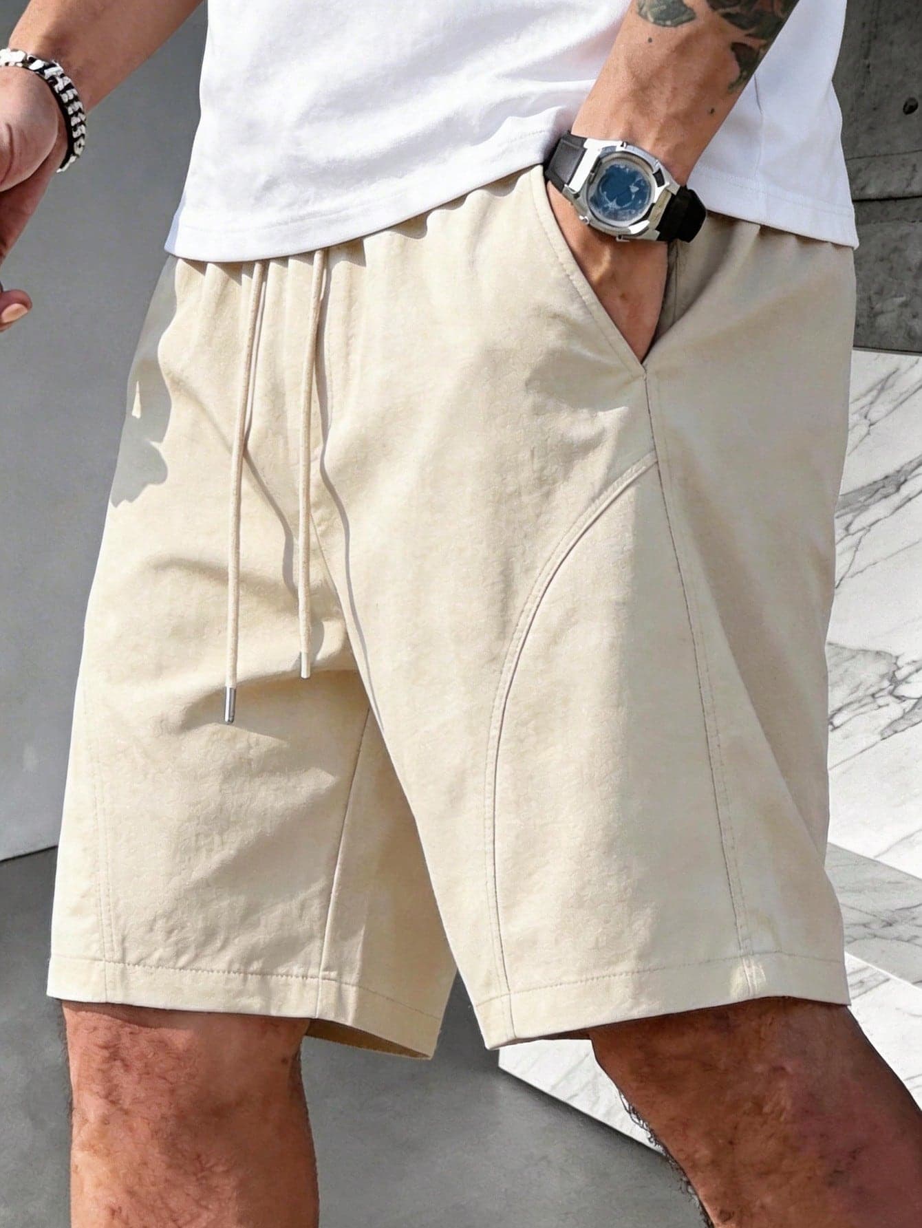 Blueprint Man 1pc Men's Navy Blue Drawstring Shorts, Metal Drawstring Head, Lightweight, Draping, Cool, Breathable, Wrinkle-Resistant, Durable, Anti-Deformation, Loose Casual 5-Inch Shorts, Summer Commute, Streetwear, Sports Outfit, Old Money Style, Style Runs Large. Please Size Down For A Better Fit