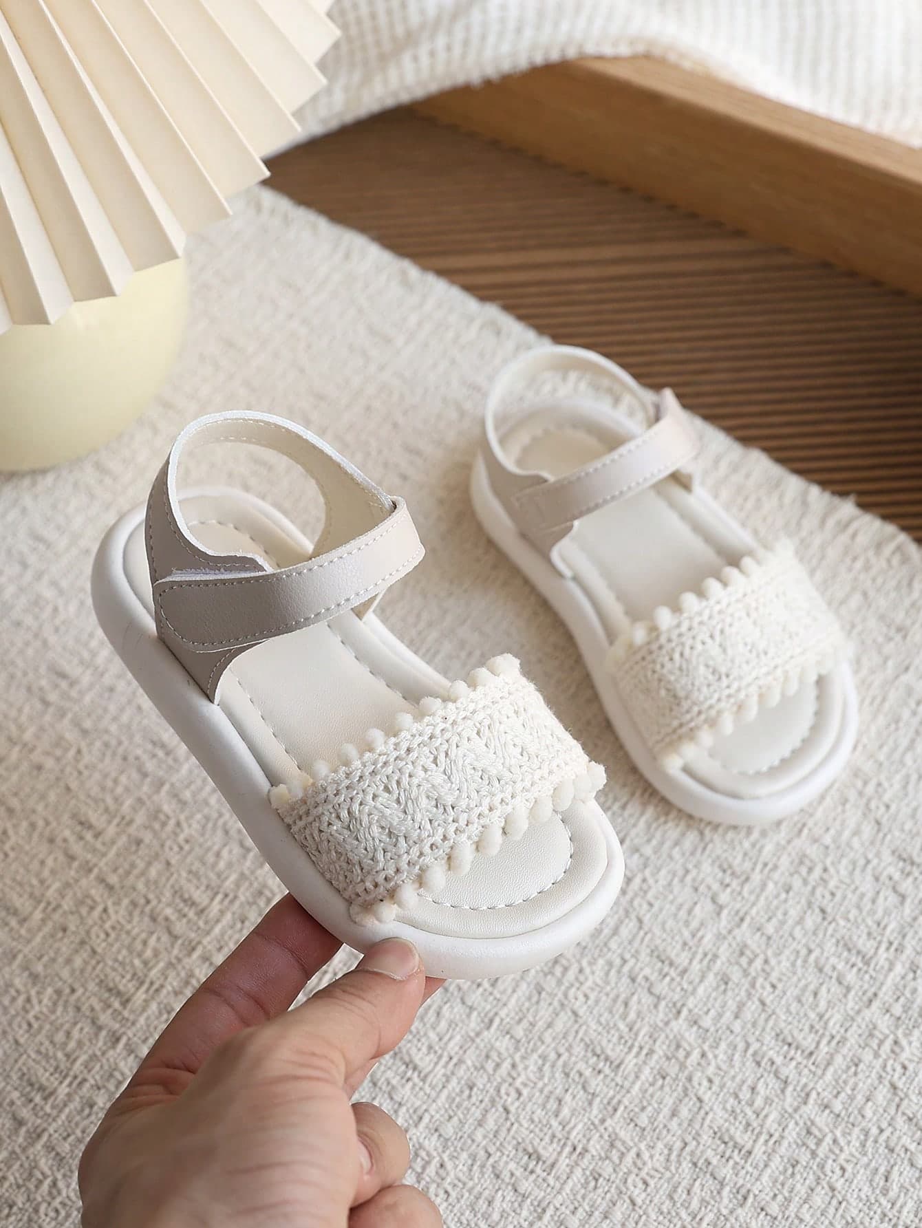 Kids Woven Open Toe Sandals, Girls Hook And Loop Strap Easy On/Off, Non-Slip Soft Sole, Kindergarten Outdoor Casual Sandals