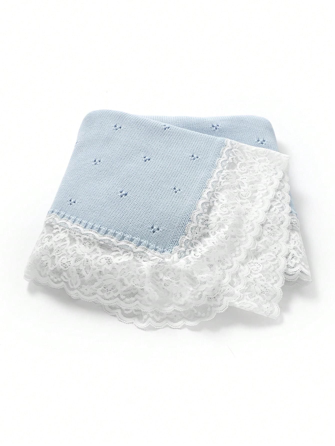1pc Casual Minimalist Fashion Baby Knitted Blanket, Sweet Lace Patchwork Children's Cozy Throw Blanket, Suitable For All Seasons