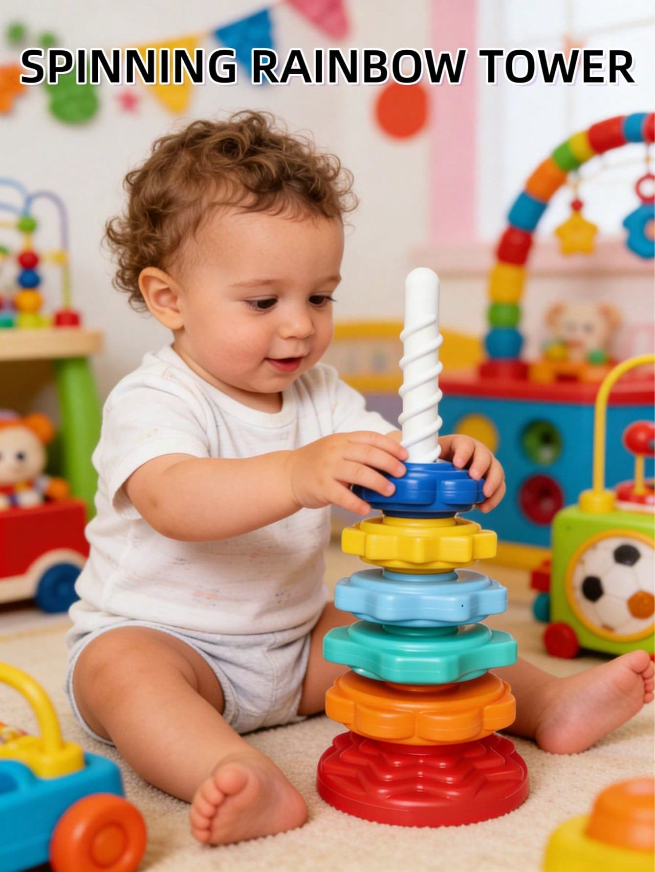 Rainbow Tower Rotating Stacking Toy, Colorful Rings, Children's Educational Early Learning Toy Block Shape Matching, Rotating Toy, Attention Autism Bucket Toy, Rotating Toy, Stacking Toy, Stacking Rings, Sensory Toy, Sensory Toy, Autism Toy, 18 Months Old Toy, Baby Rotating Rainbow Stacking Toy, 6-12 Months Baby Montessori Toy, Toddler Learning Tower, Fine Motor Skills Toy