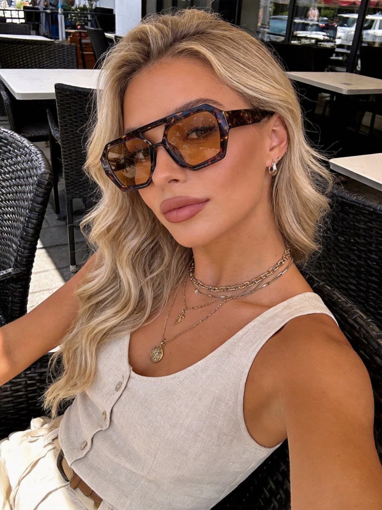 Retro Aviator Tortoiseshell Glasses (1-2 Pairs), Full Frame, Boho Style, For All Face Shapes, Spring/Summer, Beach Party, Cosplay