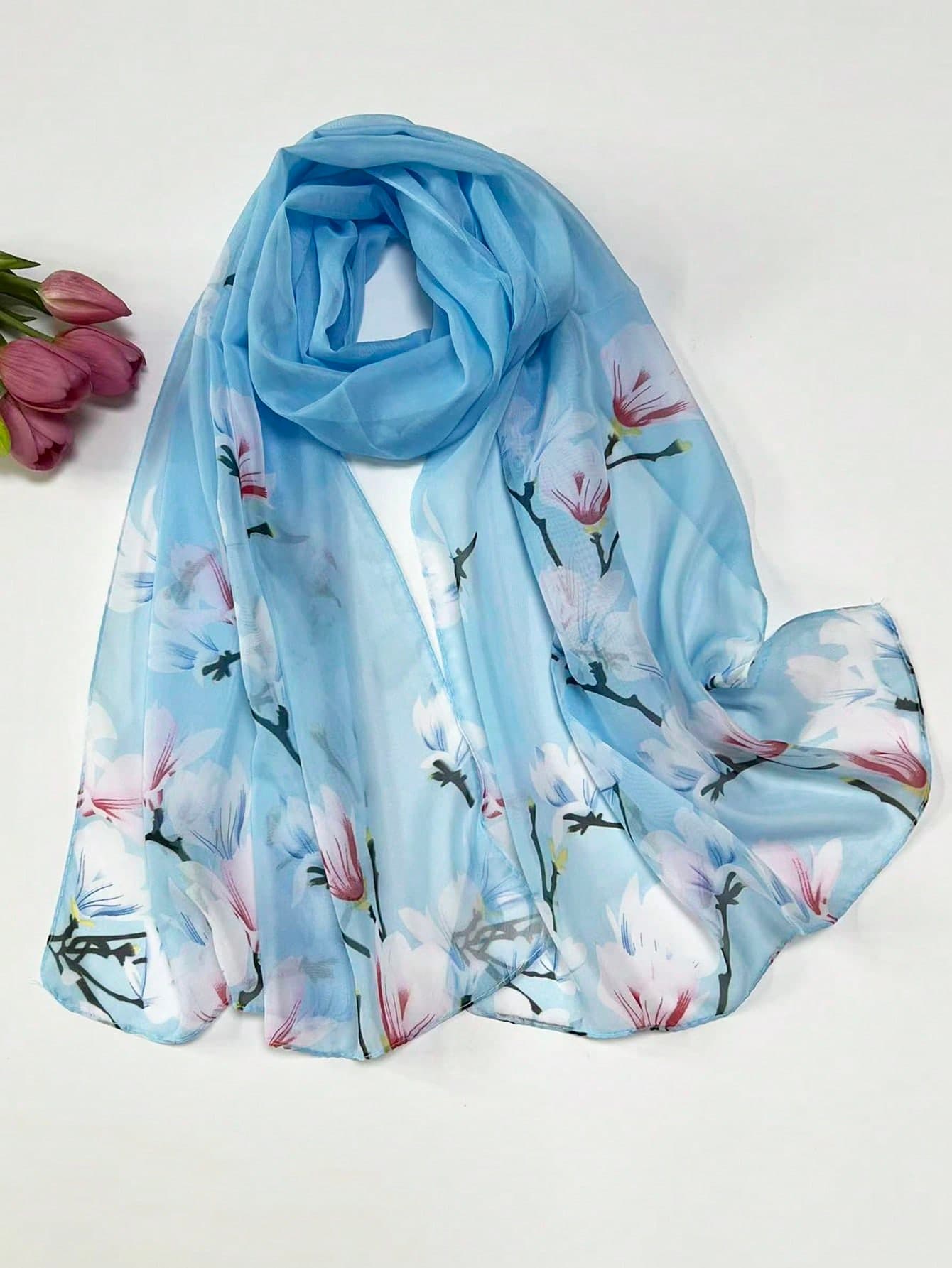 1pc Women's Fashion Floral Print Lightweight Scarf/Shawl, Suitable For Daily Wear