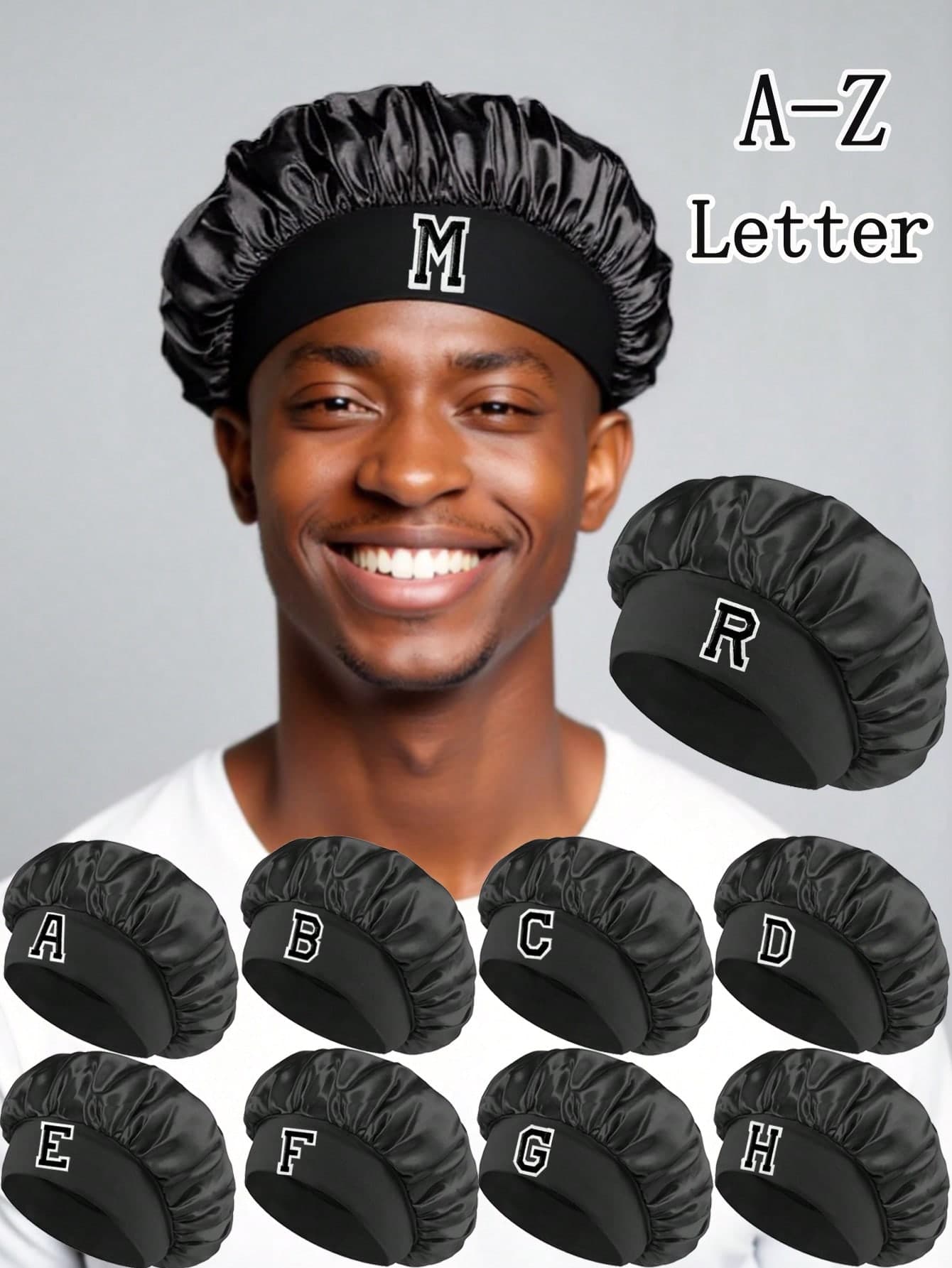 1pc A-Z Letter Double-Layer Satin Sleep Cap, Unisex Hair Care Sleeping Hat Suitable For Curly And Straight Hair,Festival,Travel