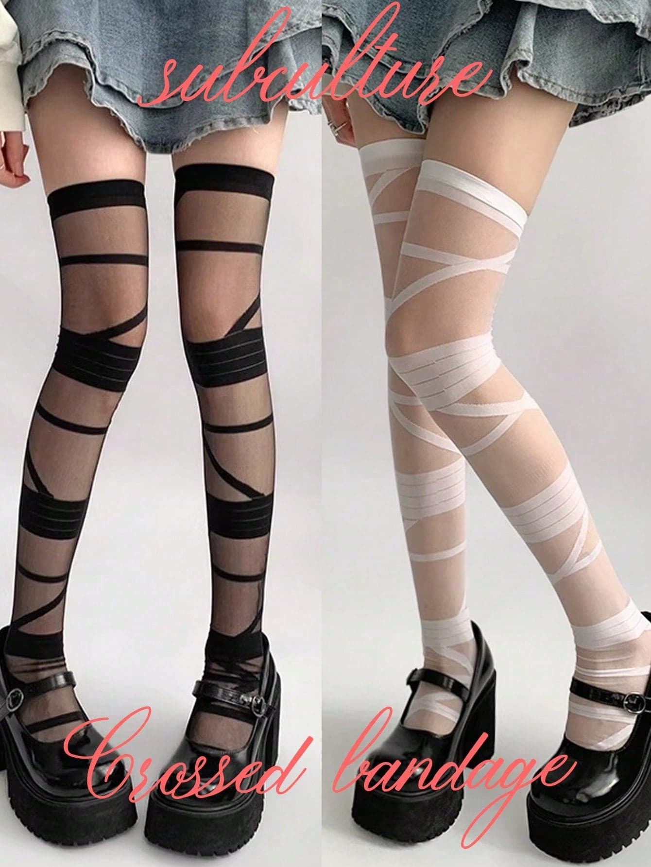 1 Pair Criss-Cross Strap Thigh High Socks, Sexy Black Silk Thin Summer, White Silk Subculture Solid Color Stockings, Women Over-The-Knee High Socks Y2K, Suitable For Halloween Costume, Comfortable Socks