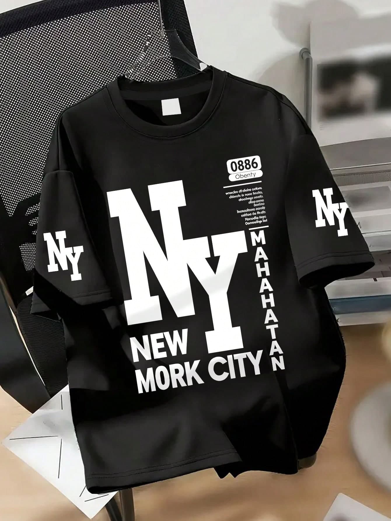 Teenage Boys' New York Slogan Print Round Neck T-Shirt, Soft Casual Tee Shirt For Boys, Street Style And Holiday Wear