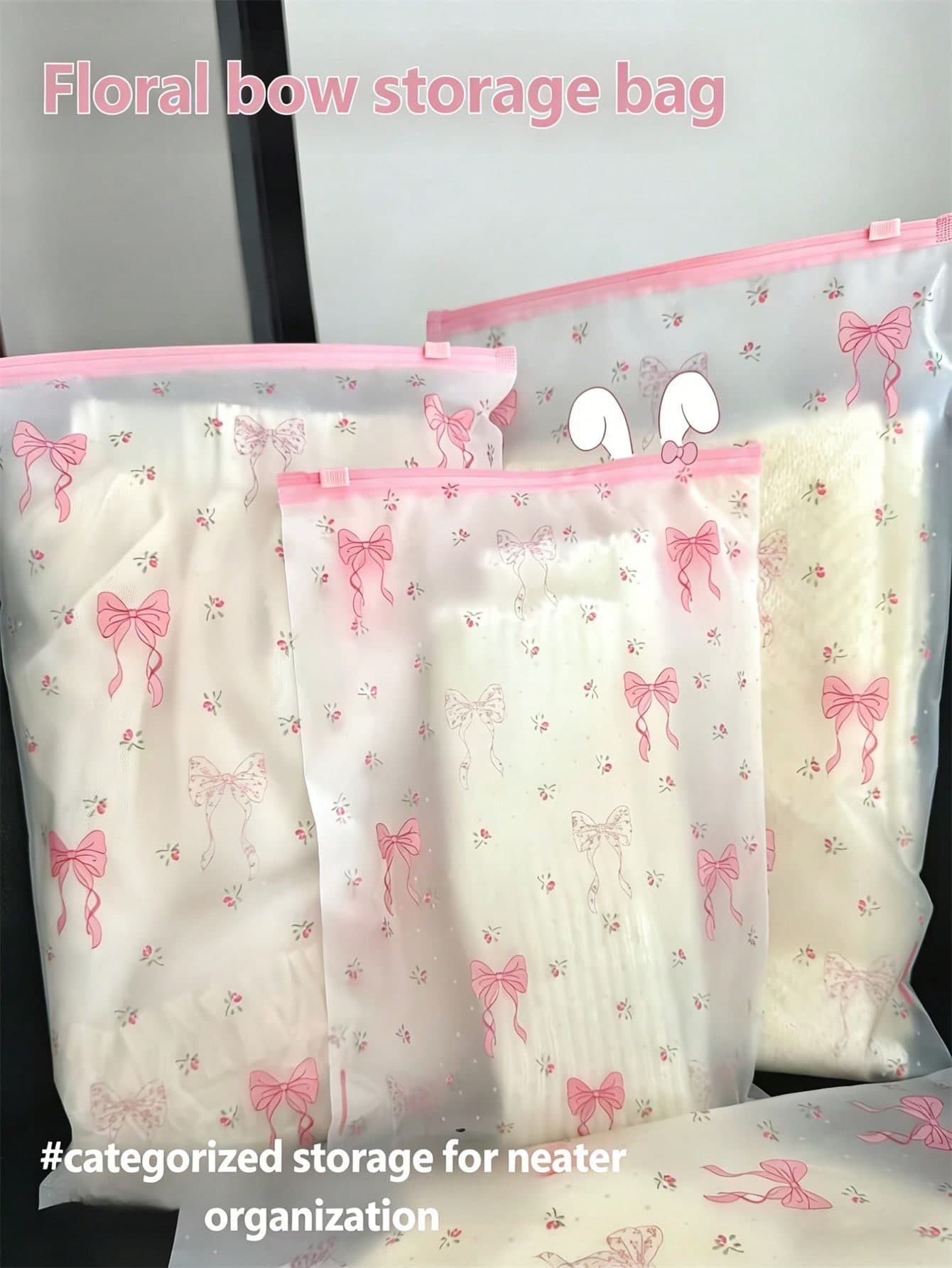 3/6/18/24pcs Baby Transparent Floral Bow Zipper Clothing Storage Bags, Durable, Suitable For Baby Clothing Essentials, Home Travel Luggage Organization