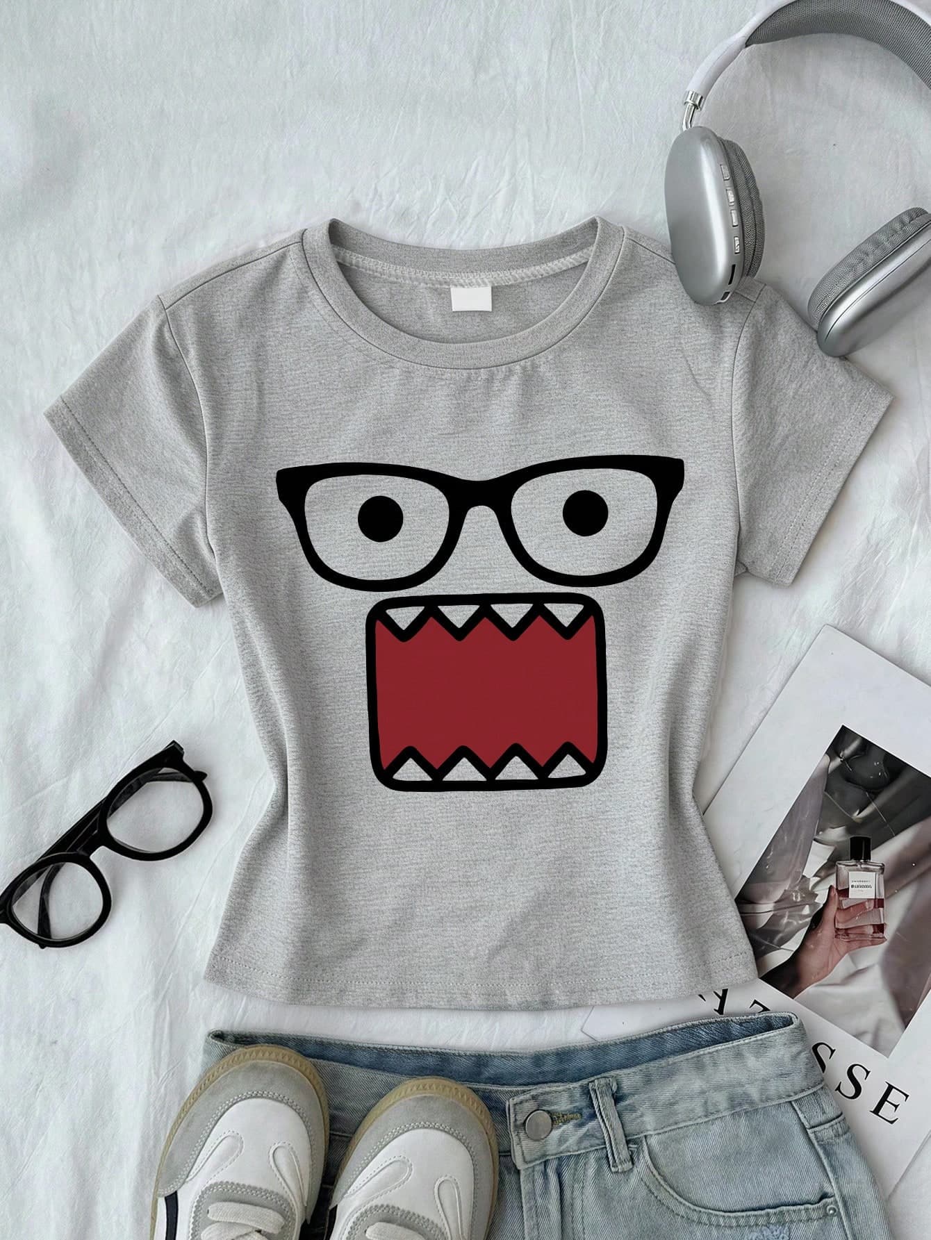 Juniors' Graphic Print Cropped Top, Casual Summer Fitted Short Sleeve Crop Tee, Girls' Comfortable Fit Cropped T-Shirt