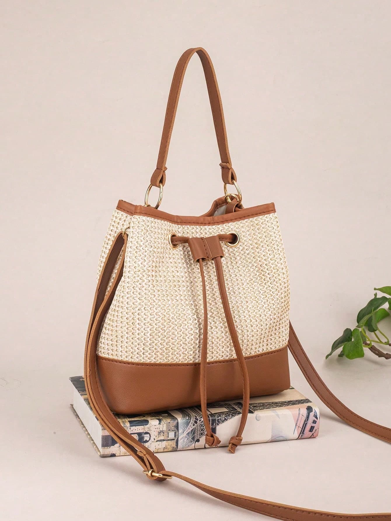 Drawstring Bucket Bag, Large Capacity Daily Versatile Bag, New Summer Beach Bag, Straw Crossbody Bag, Durable Women Handbag