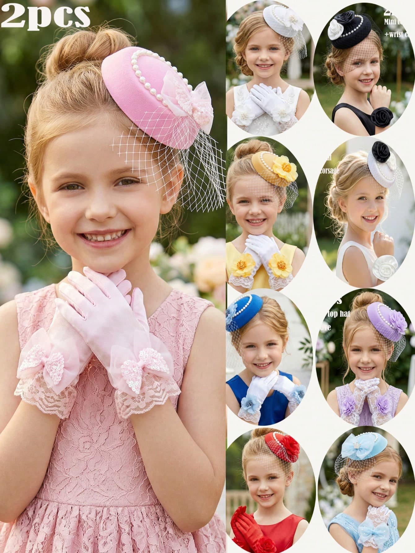 2pcs/Set Tulle Children's Crystal Bow Tie Hat + Bow Tie Gloves, 2-Piece Pink Tulle Mini Hat, Wedding Photography Props, Wedding Decoration Hair Accessories, Party Photobooth Props, Wedding Props, Party Flower Wreath, Wedding Decorations, Wrist Flower, Parent-Child Set