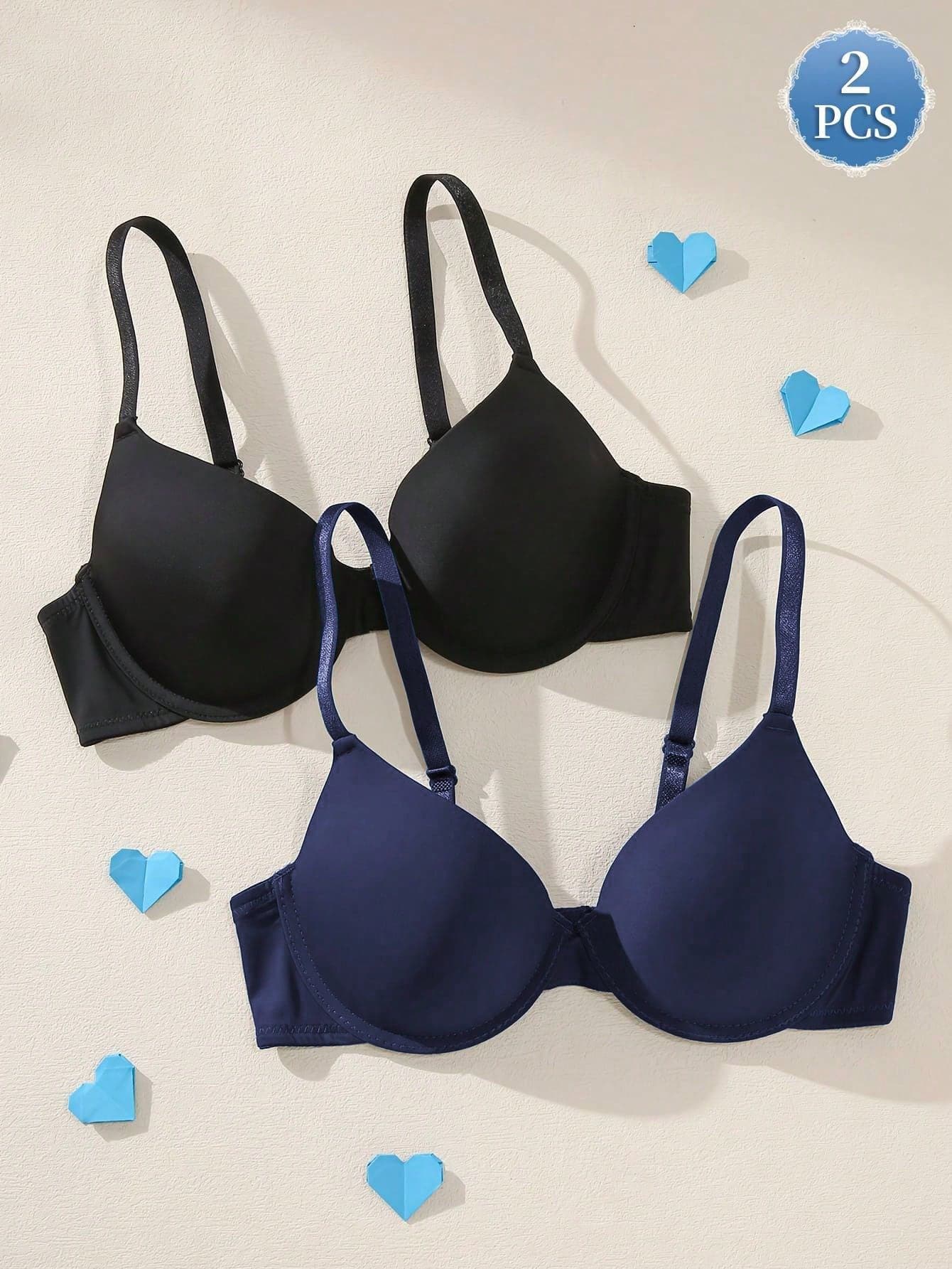 2pcs Women's Solid Color Underwire Bra, Comfortable Minimalist Underwire Bra
