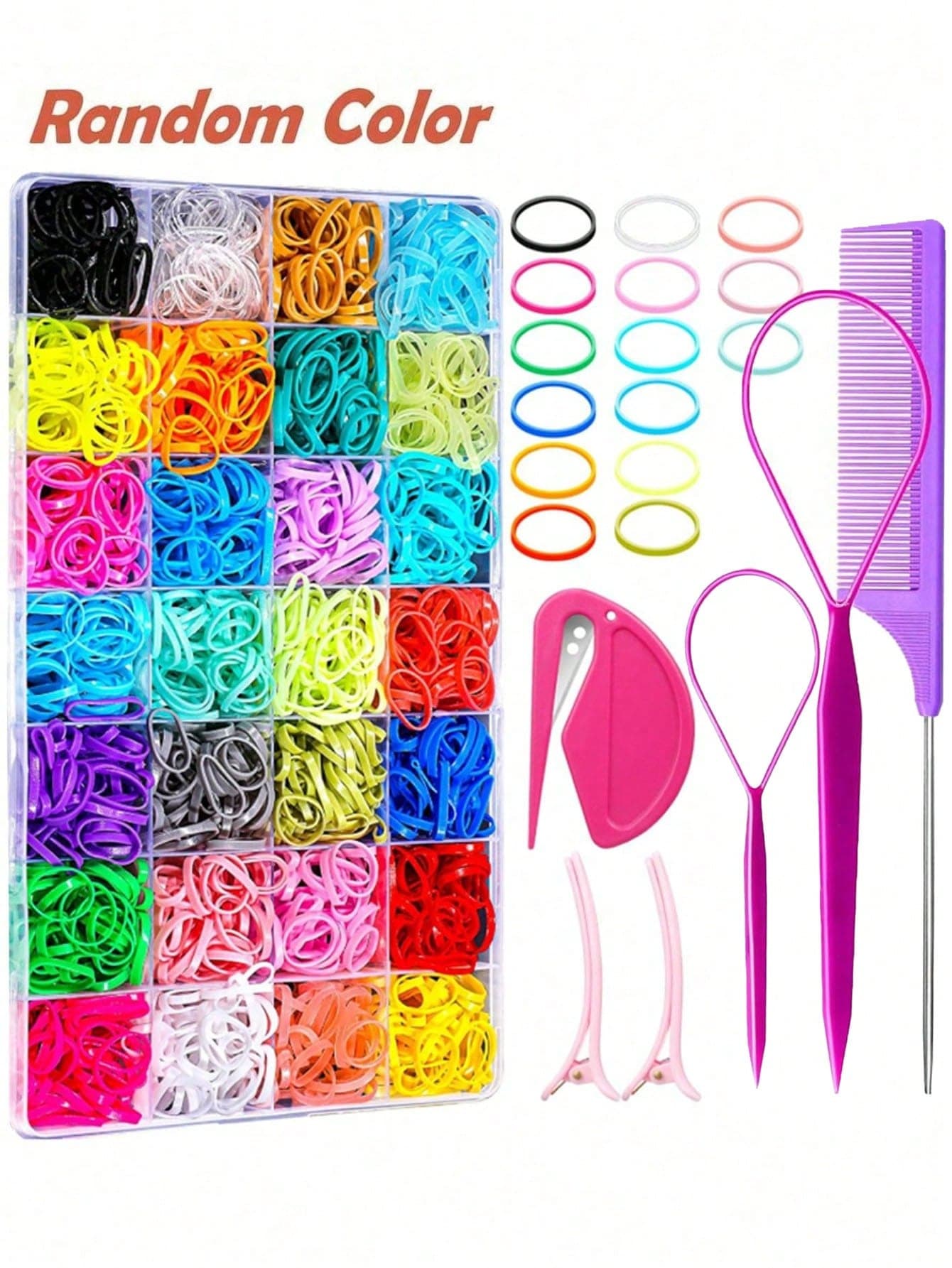 2000pcs Random Color Hair Ties, 32 Colors Small Elastic Hair Bands With Hair Styling Tools, Suitable For Girl, Can Be Used As Hair Accessories And Gifts