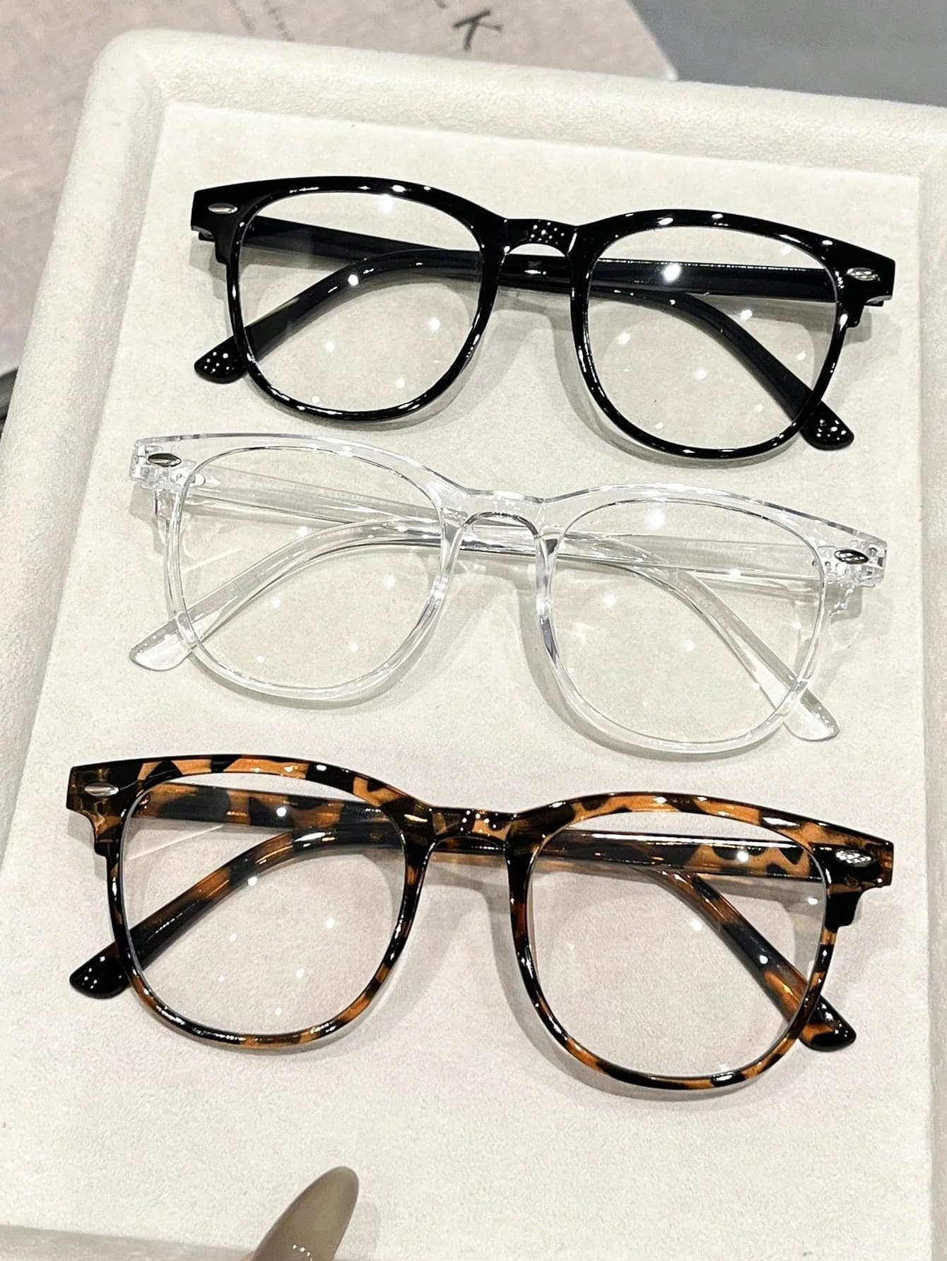3pcs Plastic Leopard Geometric Full Frame Light Modern Simple Style Women Clear Glasses For Daily Life Office Reading