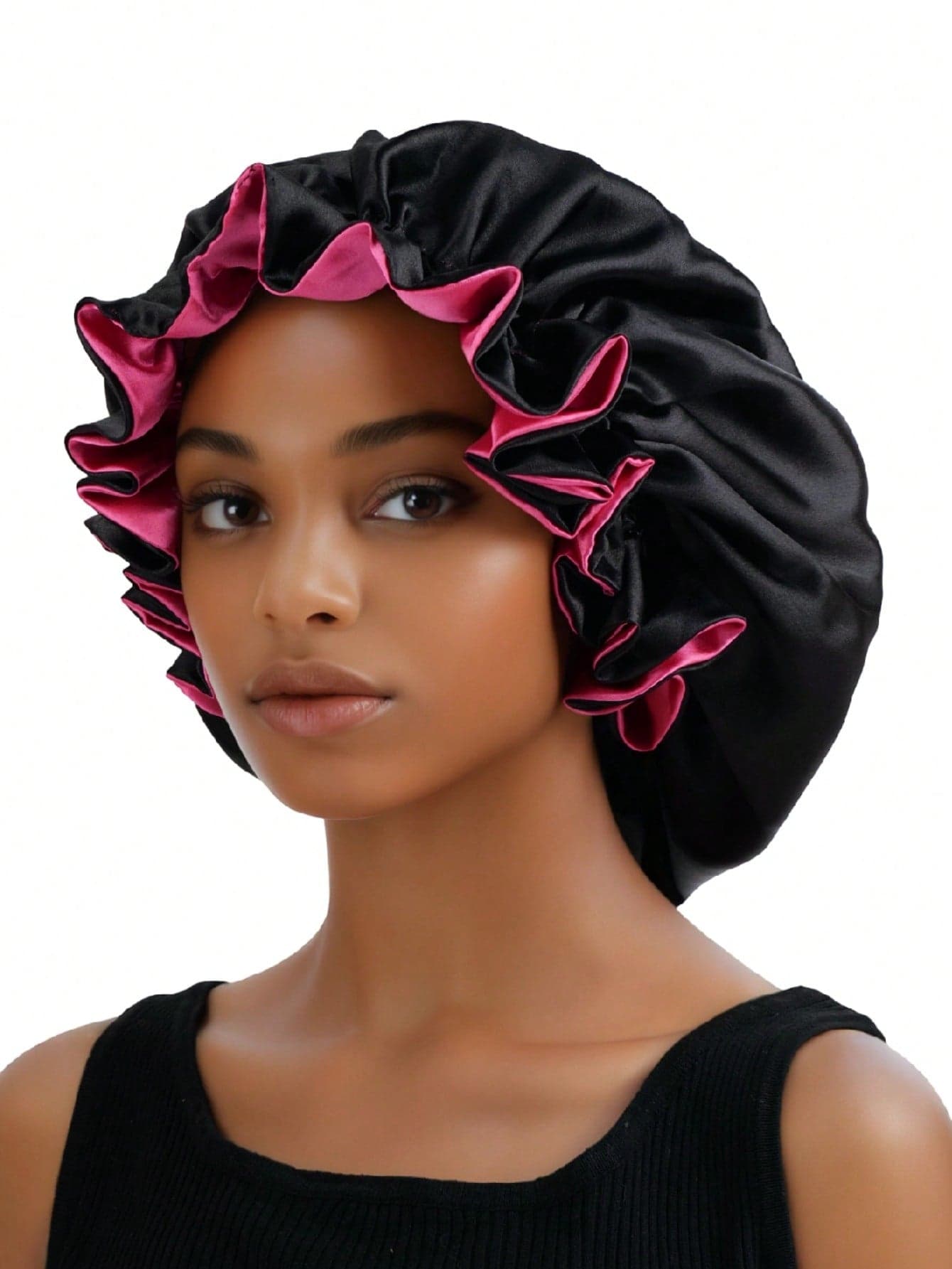 1pc Two Tone Satin Hat Silk Bonnet Satin Bonnet Hair Sleep Cap Sleep Bonnet