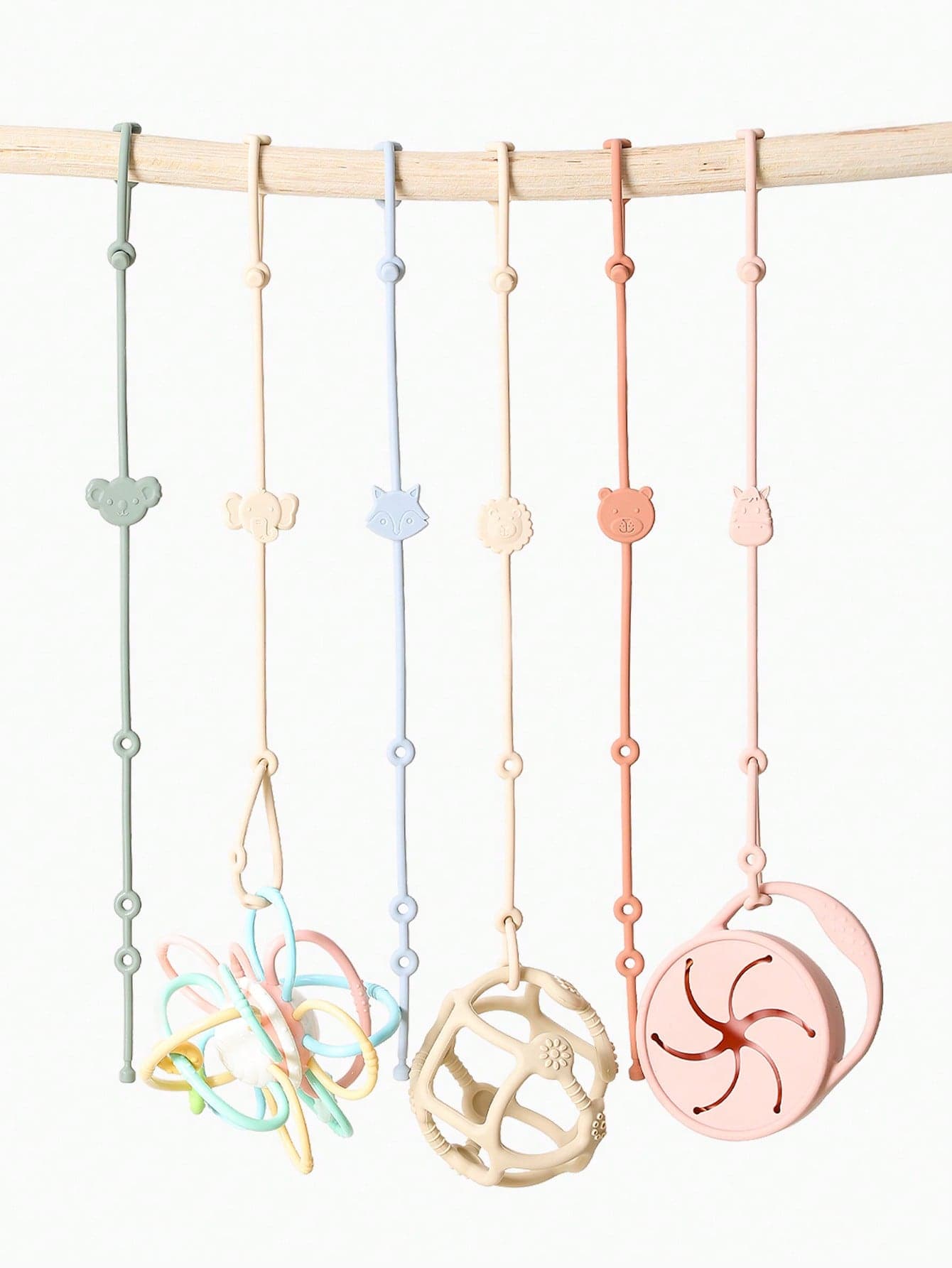 6pcs Baby Pacifier Clips, Silicone Strap, Animal Shaped Anti-Lost Adjustable Pacifier Chains Suitable For Stroller, High Chair, Car Seat