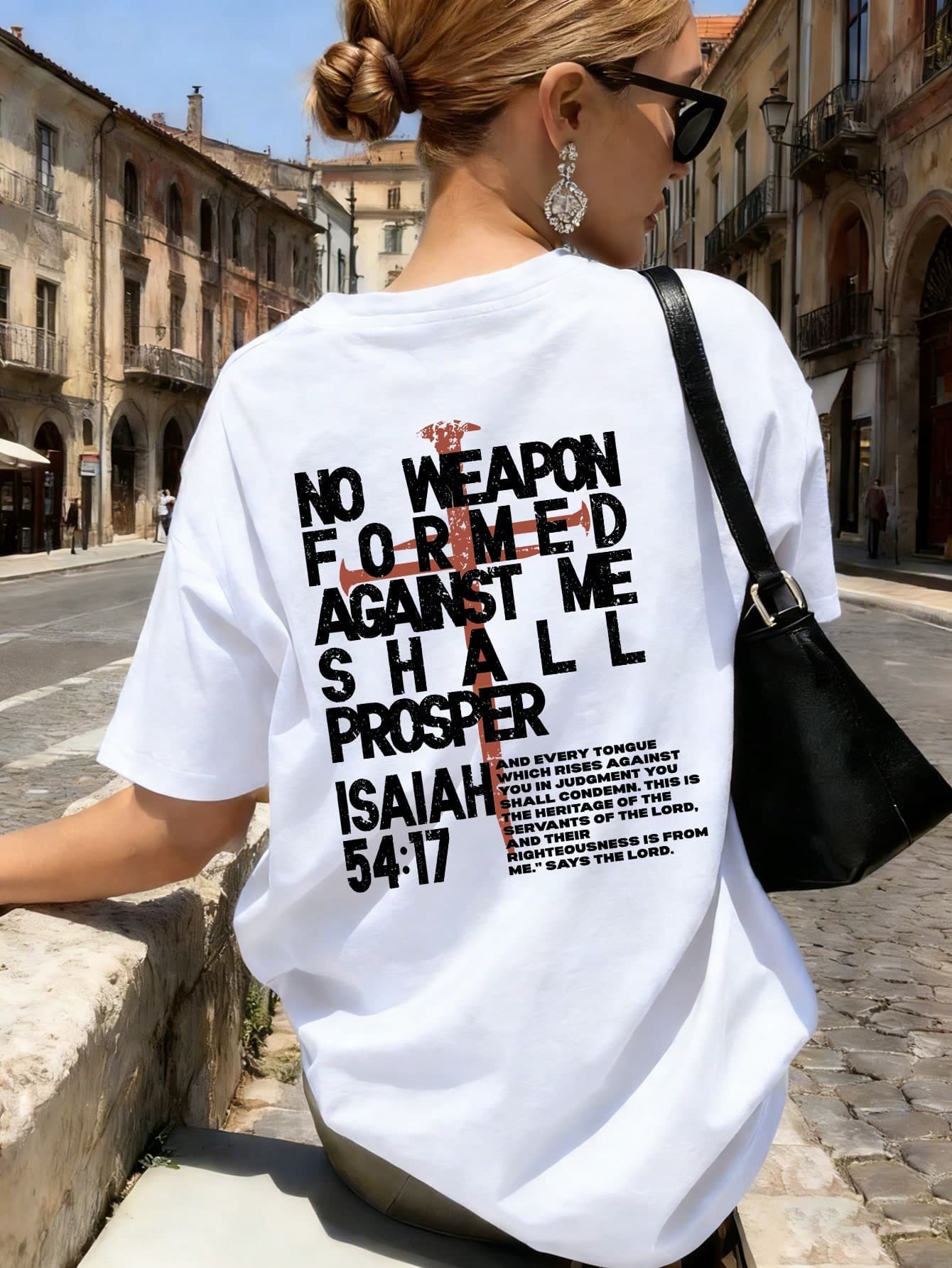 Women's Summer New Letter Criss-Cross Print Casual Vacation Loose Versatile Round Neck Beige Short Sleeve T-Shirt, Fashionable Everyday Wear White