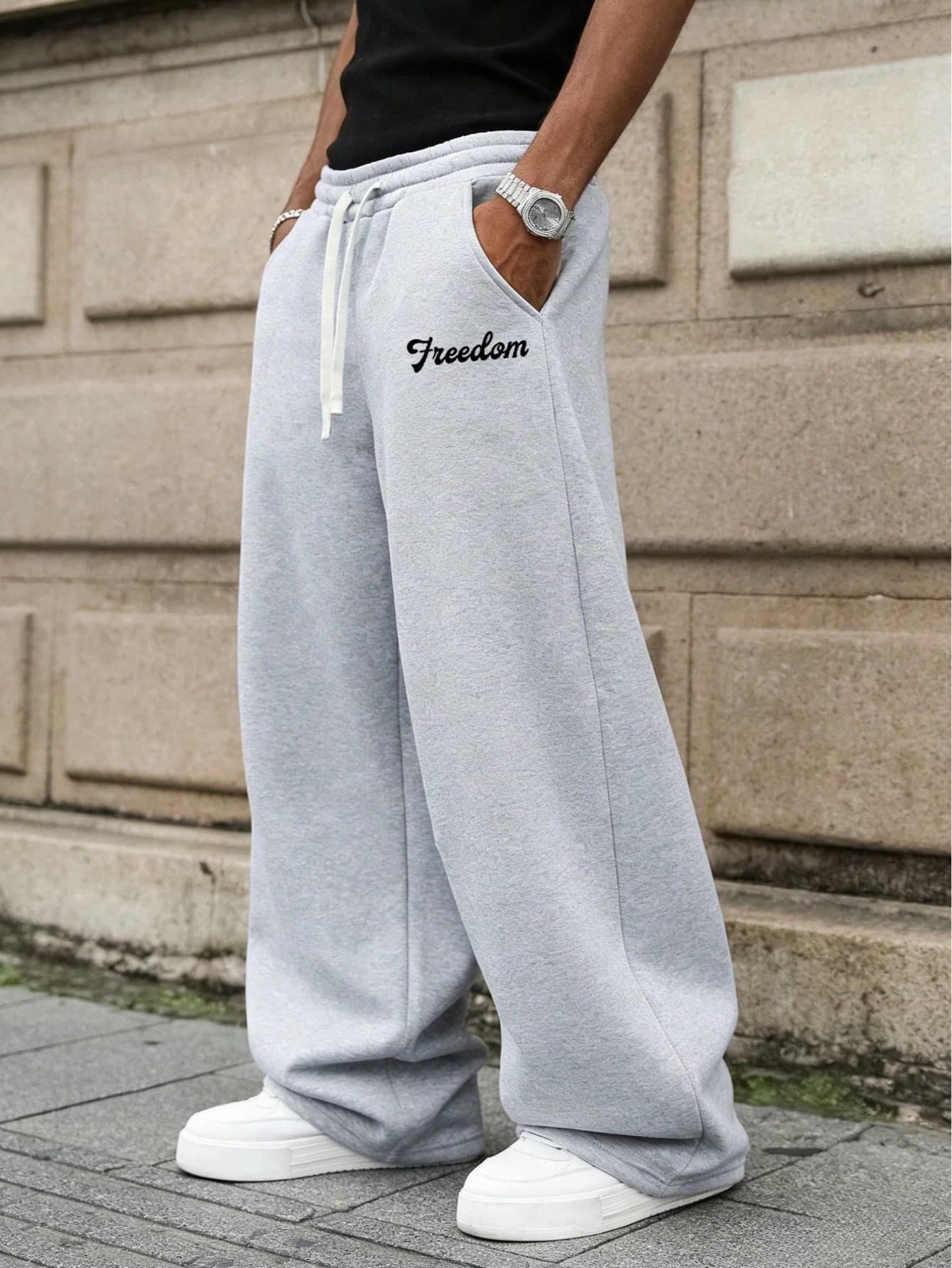 Men's Casual Sweatpants, Comfortable Breathable Solid Color Straight Leg Pants With Side Pockets, Sporty Style, Spring/Autumn, Knit Fabric, Durable Material