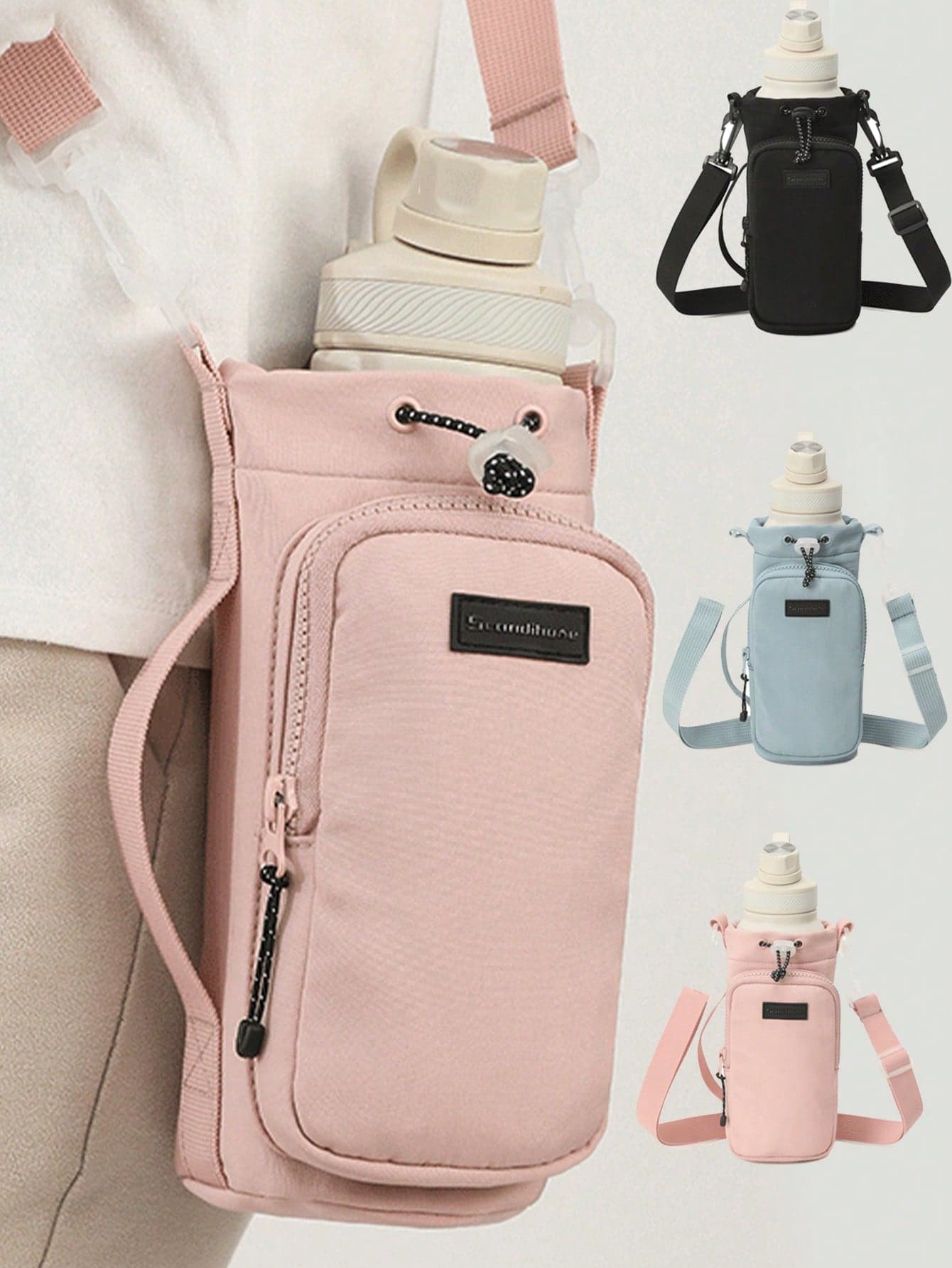 Outdoor Water Bottle Holder With Adjustable Strap Multiple Compartments Unisex Water Bottle Bag With Phone Pocket Water Bottle Pouch Pocket Water Bottle Carrier Bag For Walking Hiking Camp Cycling Travel Essentials Accessories Back To School Supplies