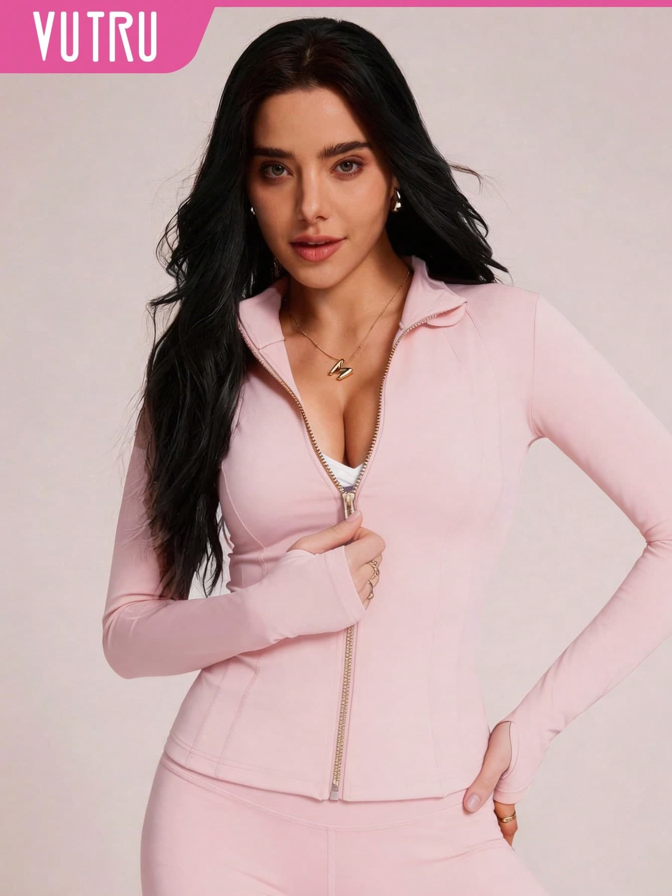 VUTRU Women's Fitted Sports Jacket With Thumb Hole, Stand Collar Outerwear