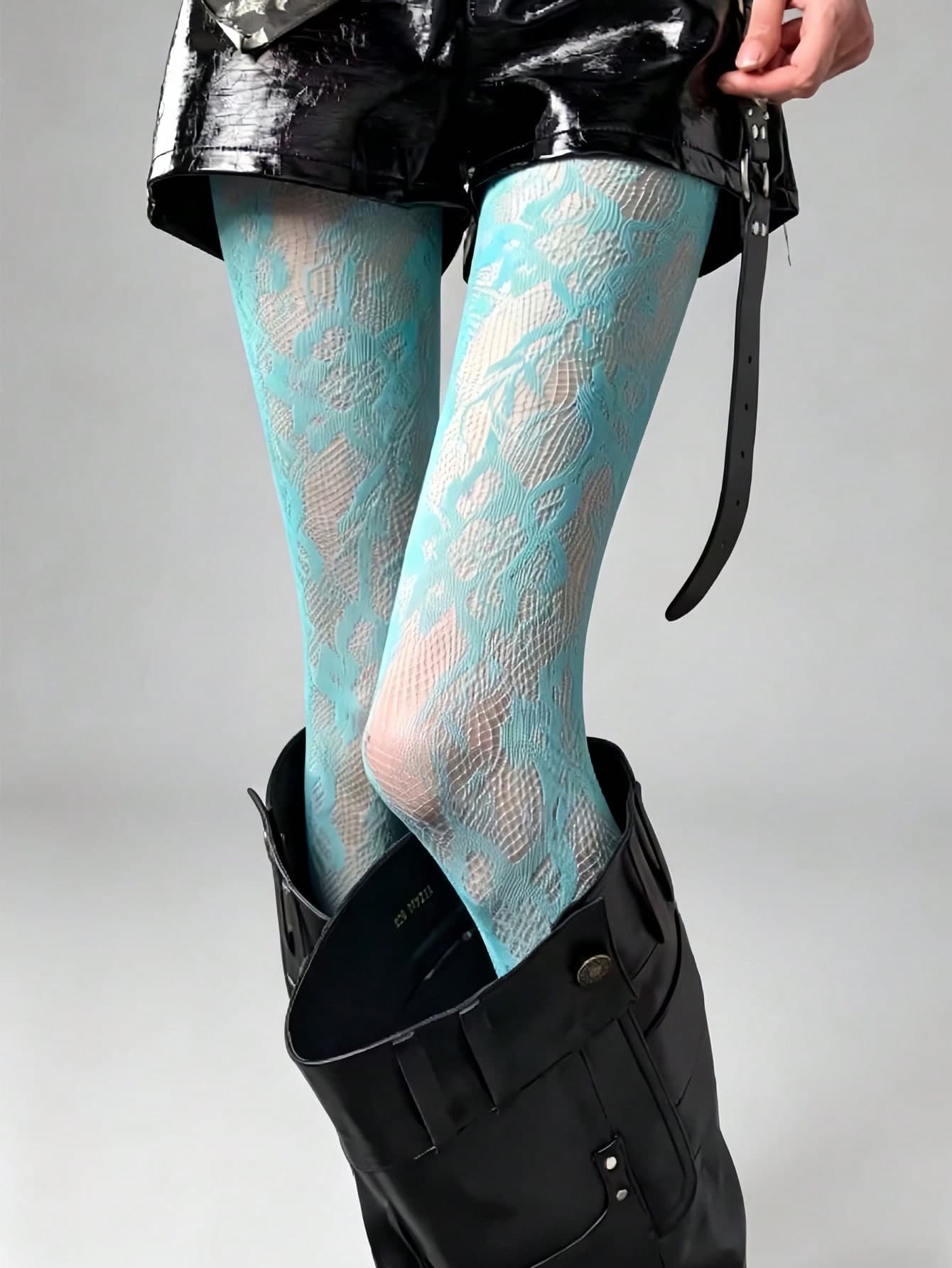 STAR RIVER 1Pair Floral Hollow Lace Fishnet Silk Tights, Y2K Punk Retro Solid Color Stockings Sweet Cool Legwear For Party Street Daily Wear