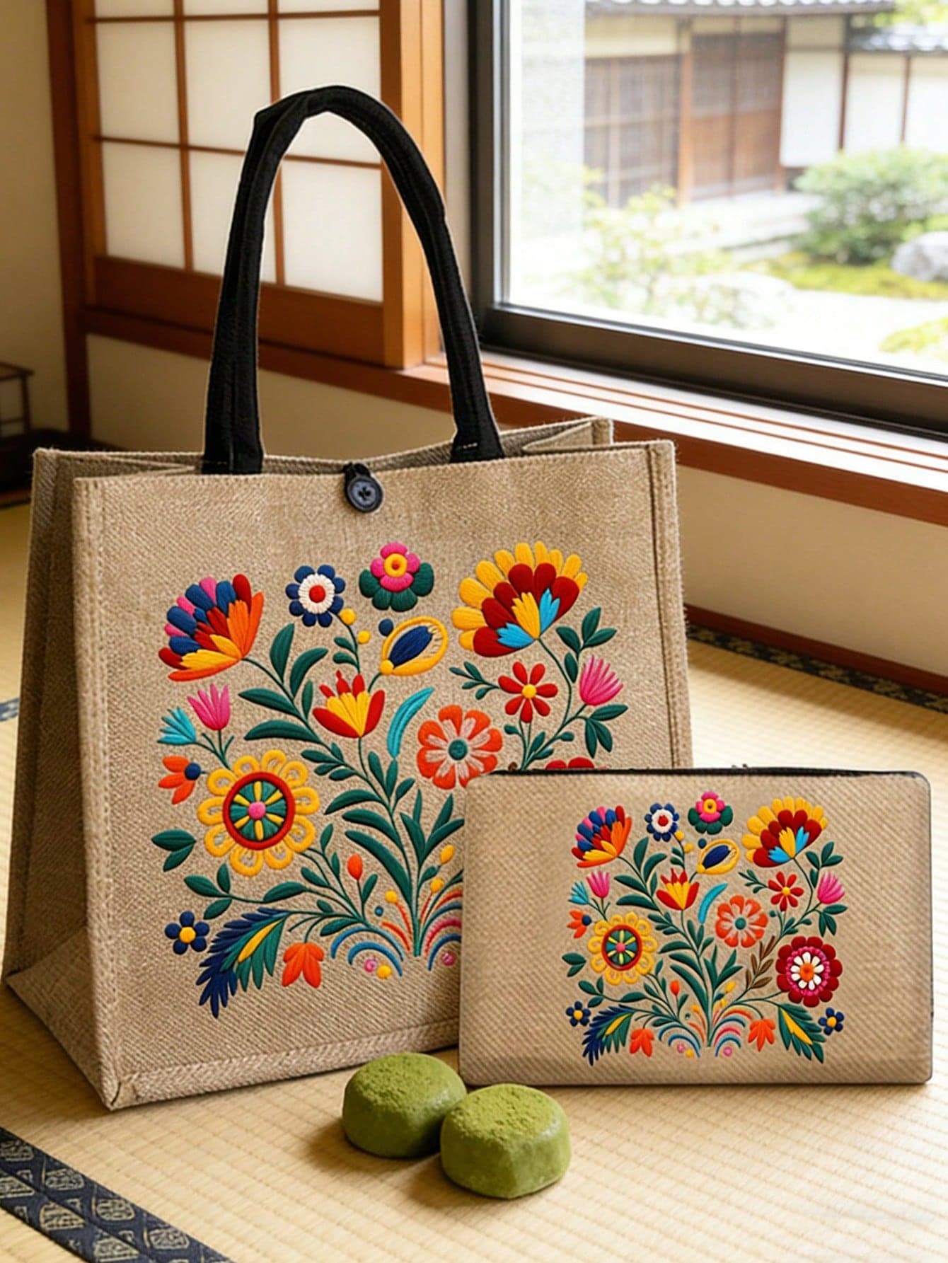 Bohemian Floral Handbag Set, Women's Handbag And Wallet Set, Minimalist Decor, Mexican Style Print Includes Tote Bag And Coin Purse, Eastern European Art Style Large Capacity Women's Bag, Cosmetic Storage Bag, Minimalist Large Capacity Tote Bag, Portable Casual Shopping Bag, Multifunctional Shopping Bag. School Campus & Travel Holiday Back To School Small Gift, Ramadan, Mother's Day, Valentine's Day