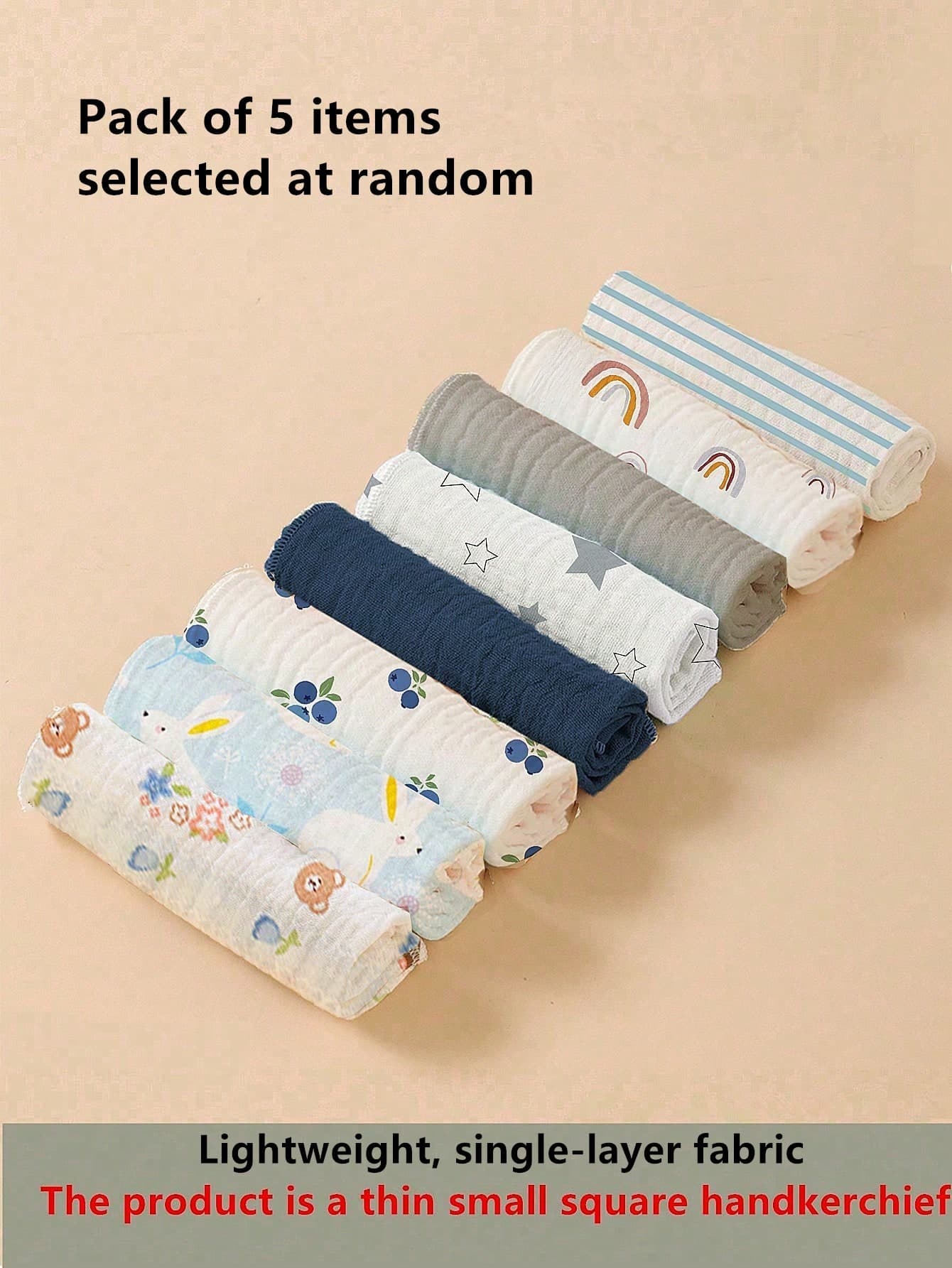 5pcs/Pack Baby Bibs & Burp Cloths Multifunctional Feeding Bandanas, Random Design