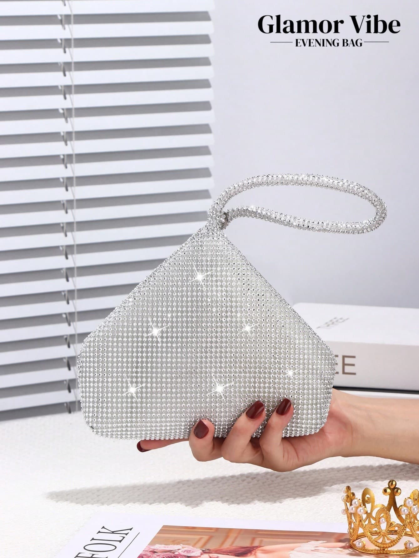 Women's Evening Clutch Bag, Sparkling Crystal Rhinestone Handbag With Detachable Strap, Shiny Glitter Purse Suitable For Wedding, Party, Nightclub, Prom, Birthday Gift, Valentine's Day Gift, Cosmetic Bag