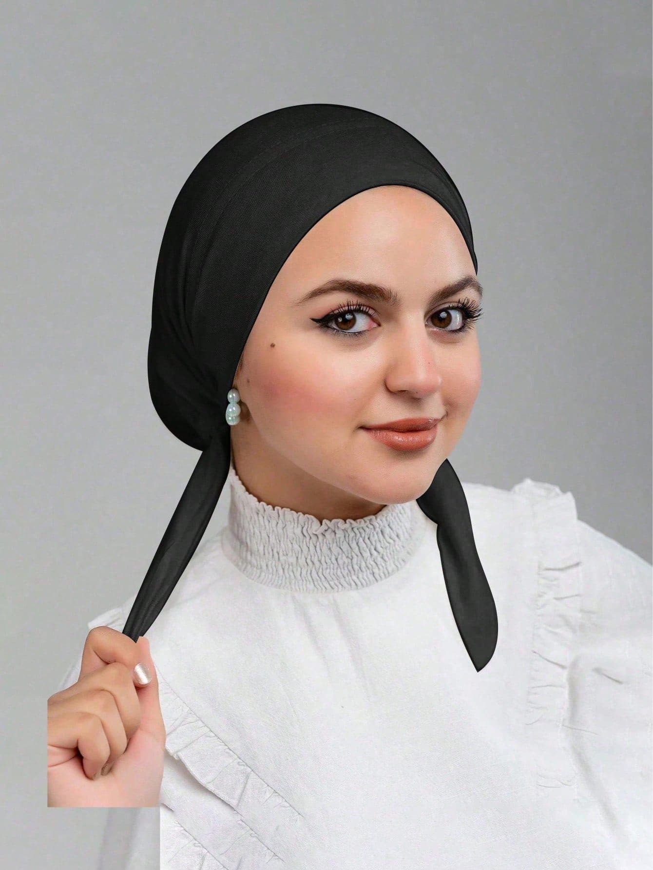 1pc Solid Color Minimalist Comfortable Tie Strap Turban Hijab Cap, Soft Chemo Hat, Suitable For Daily Life And Outdoor Sports,Beach,Holiday,Accessories,Travel Essential