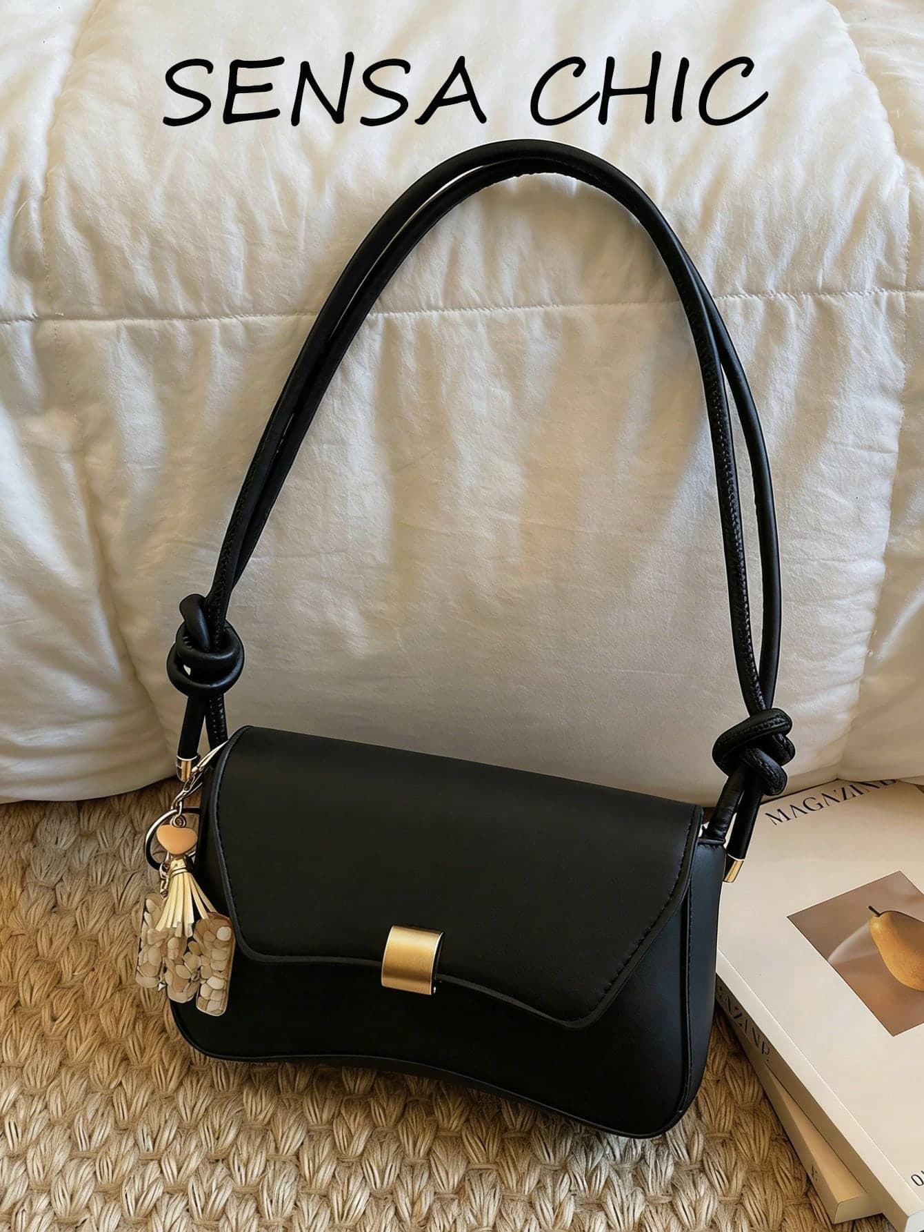 New Fashion Women's Underarm Bag, Knitted Bag With Personalized Metal Buckle Decoration Design, Shoulder Bag, Solid Color PU High-End