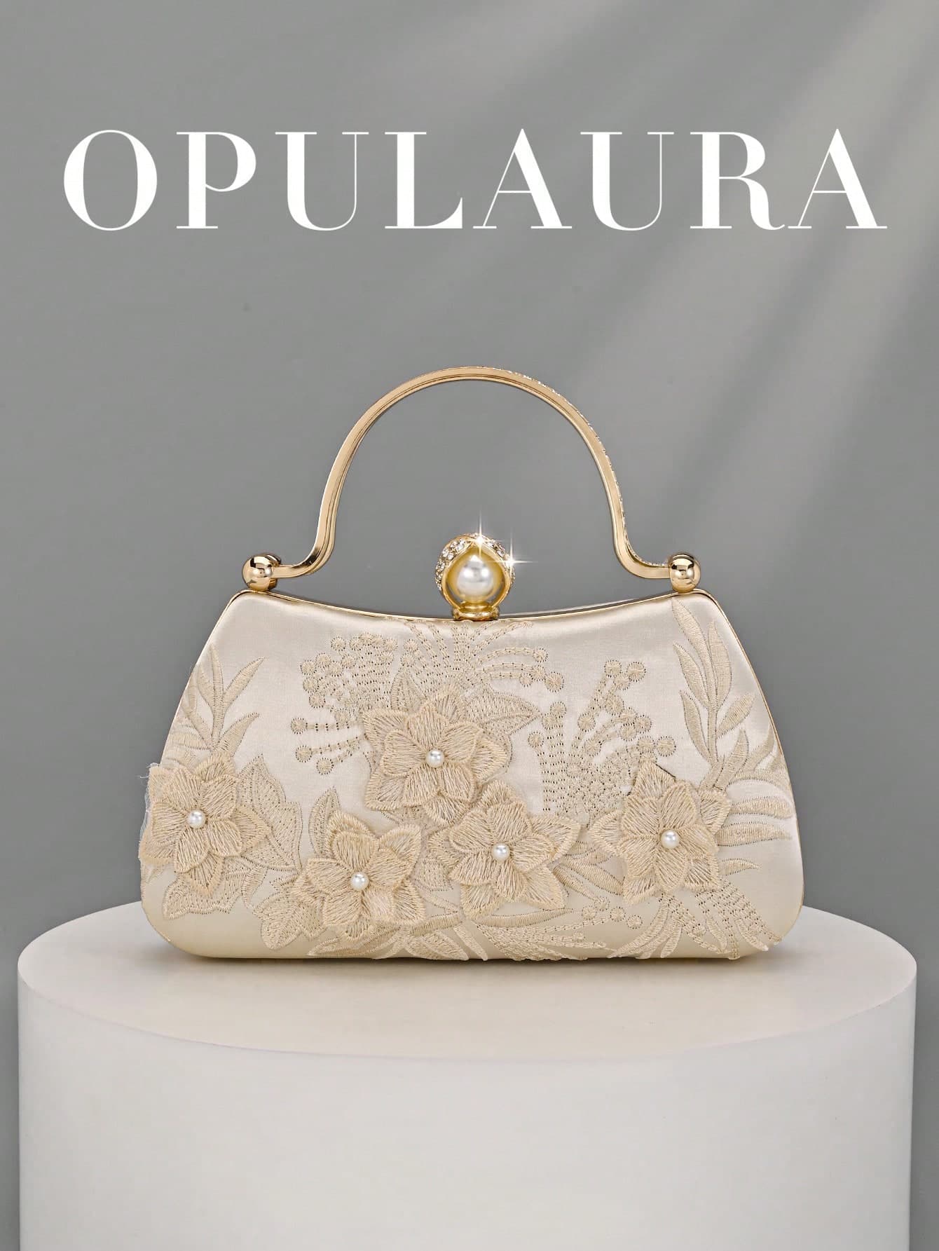 OpulAura 1pc Ivory Embroidered Floral Pattern Shoulder Bag, Vintage Cheongsam Bag, Fairy-Like Clutch, Banquet Bag, Bridesmaid Bag, Wedding Items