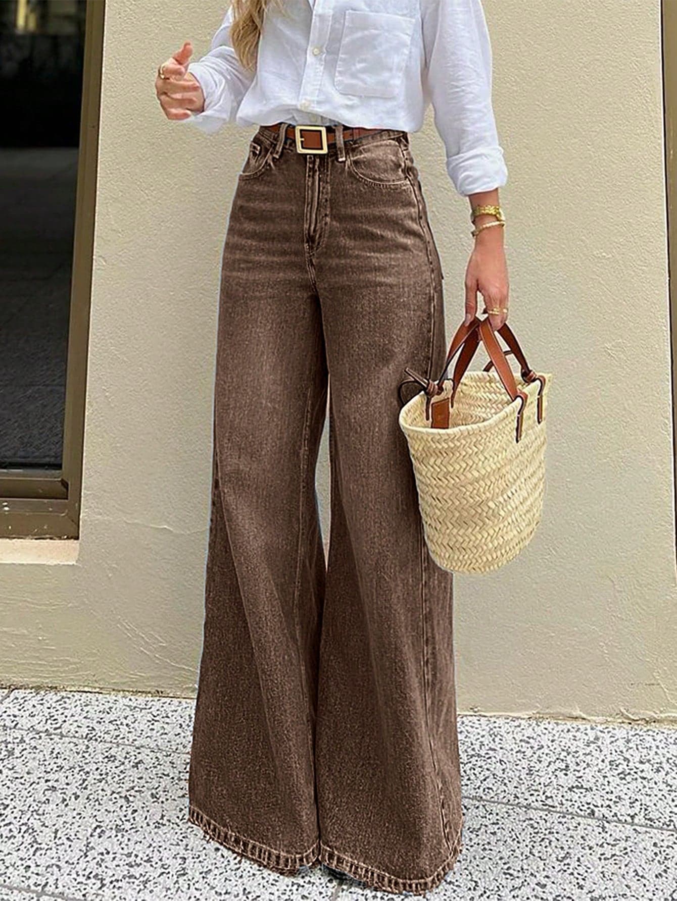 American Baddie Style High-Waisted Jeans, Retro Straight Leg Loose Fit Jeans For Women, All Season Casual Spring