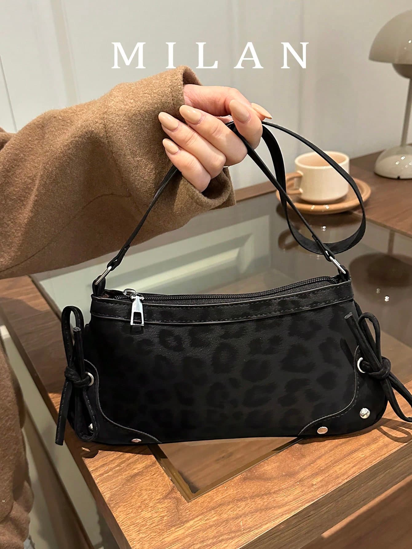 1pc Vintage Bow Decor Shoulder/Underarm Baguette Bag, Suitable For Dates, Outings, Parties, Fashion Women's Bow Wallet. Leopard Print Placement Is Random