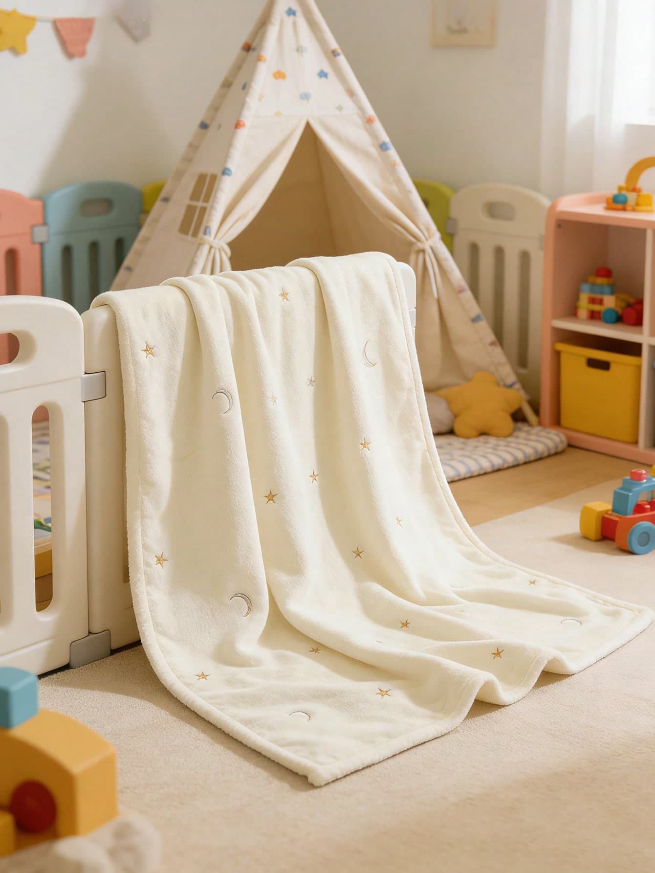 1pc New Baby Blanket, Embroidered Soft Plush Blanket With Cute Bear Design, Suitable For Infants, Toddlers, All Seasons, Portable