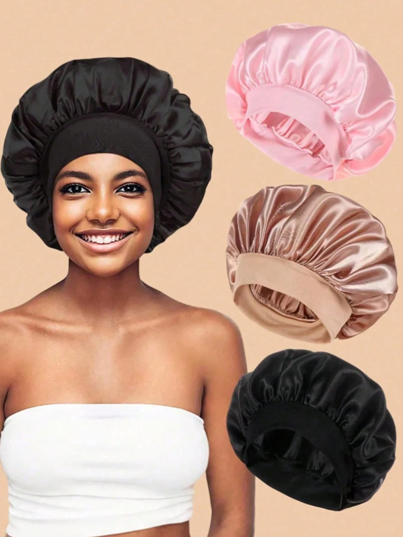 1pc Luxury Satin Sleep Cap With Adjustable Drawstring - Lightweight Hair Care Cap For Curly/Braided/Natural Hair, Multi-Color Options, Essential For Hair Care During Sleep, Soft & Skin-Friendly, Premium Bathroom Accessory, Hair Salon Product And Accessory, Must-Have For Beauty Travel