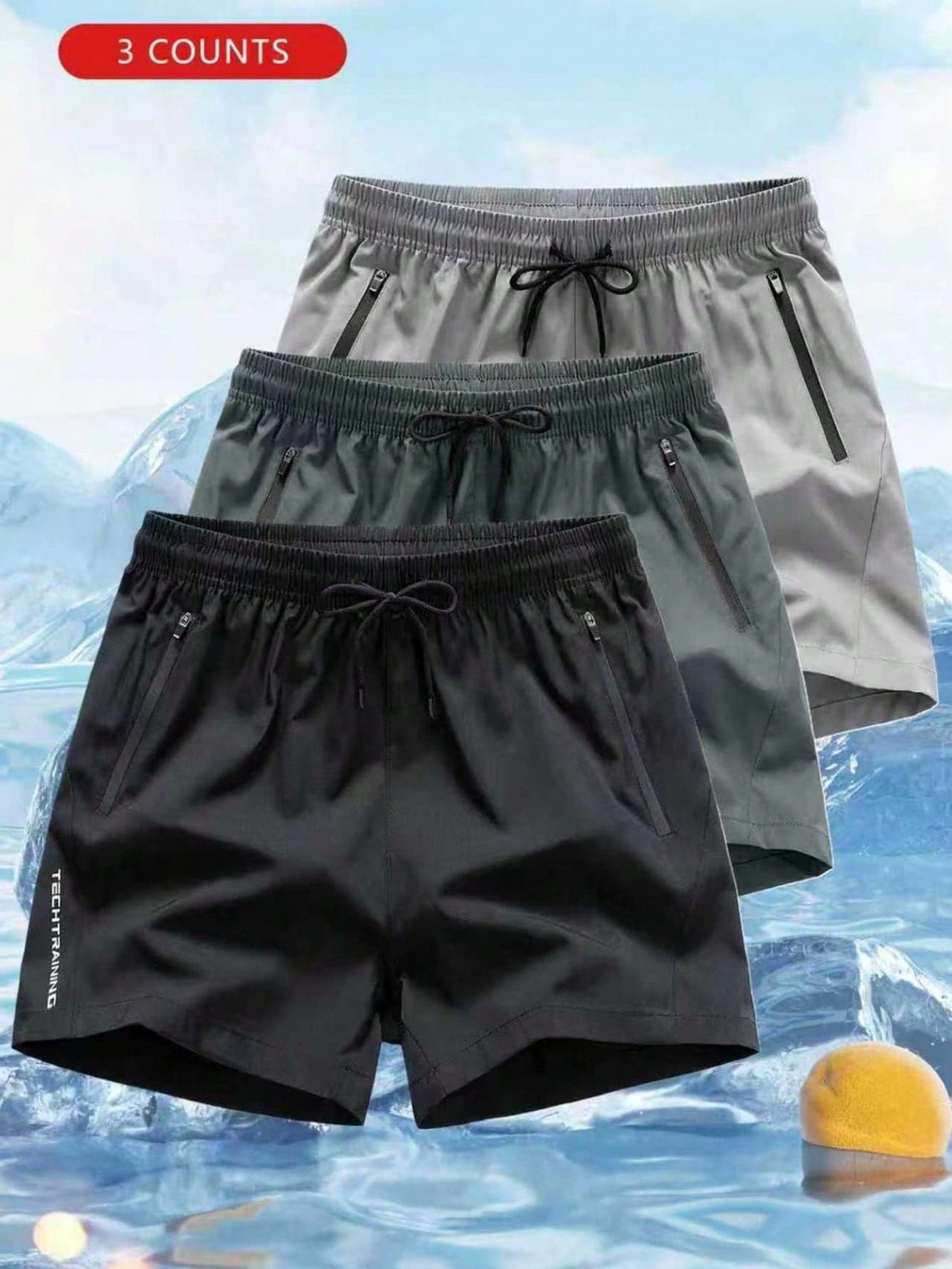 3pcs/Set Boys' Outdoor Sports Running Solid Color Breathable Comfortable Cooling Shorts, Summer