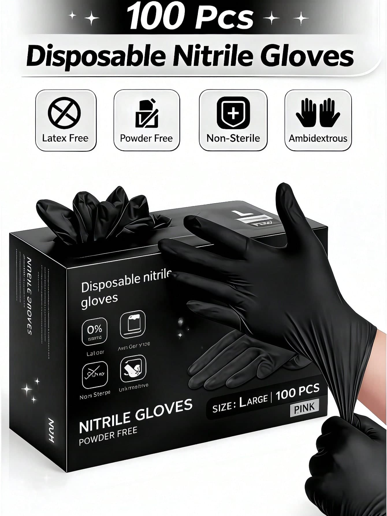 100/50/2pcs Premium Black Nitrile Gloves, Thickened, Wear-Resistant, Puncture-Resistant, Waterproof & Oil-Resistant, Non-Slip, High Elasticity, Durable, Stain-Resistant. Suitable For Cleaning, Kitchen Cleaning, Wedding, July 4th Holiday, Soft Summer Essential, Perfect For Gift Or Personal Use; Can Be Stored In Kitchen Or Used To Decorate Room And Garden, A Must-Have For Summer Holidays. (Packaging)