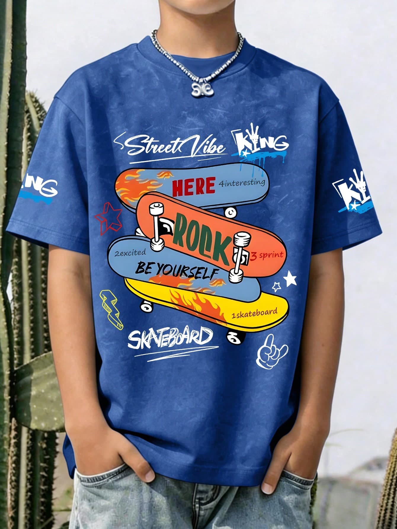 Kids Street Skateboard & Letter Print Summer T-Shirt, Suitable For Students, Natural Color Tones, Fit For Every Young Adventurer, Boys Graphic Tee