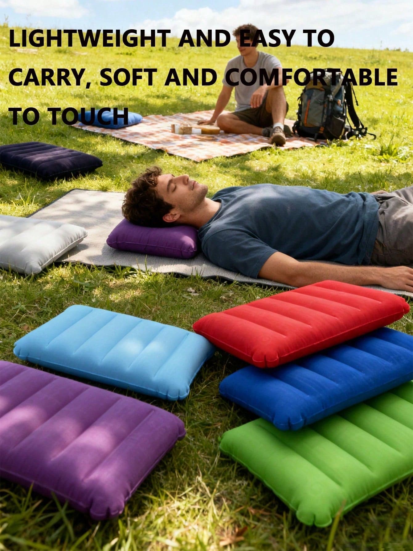 Square Inflatable Travel Pillow - Neck Support For Car And Plane, Also Can Be Used As Lumbar Cushion, Suitable For Long Flights And Road Trips, Comfortable Aviation Accessory, Elegant Travel Gear, Durable Inflatable Material