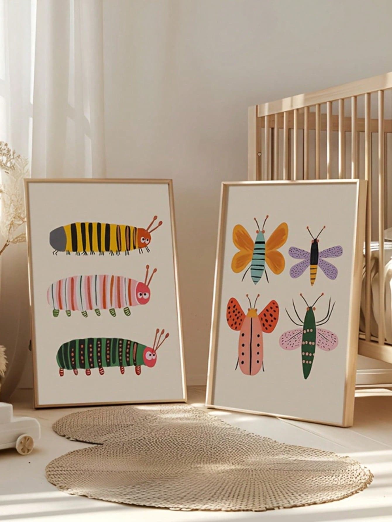 1pc Canvas Waterproof Wall Art Poster, Dopamine Butterfly Print For Kids Room Decor, Colorful Insect Wall Art, Cute Animal Art Poster, Insect Series, Nature Illustration, Nursery Decor, Great Newborn Gift Or Baby Room Decoration, Preschool Poster