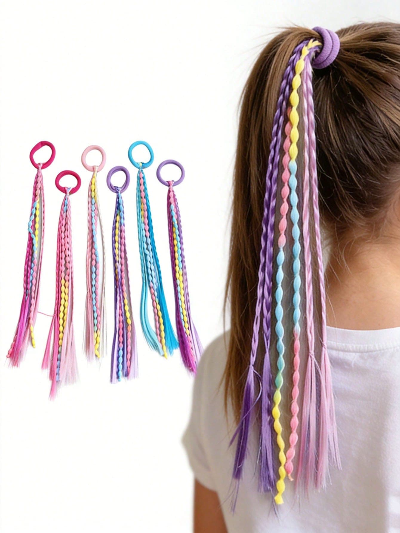 6pcs Multi-Color Braided Hair Accessories, Scrunchies, Cute & Ponytail Holders, Elastic Hair Ties, Hair Decorations