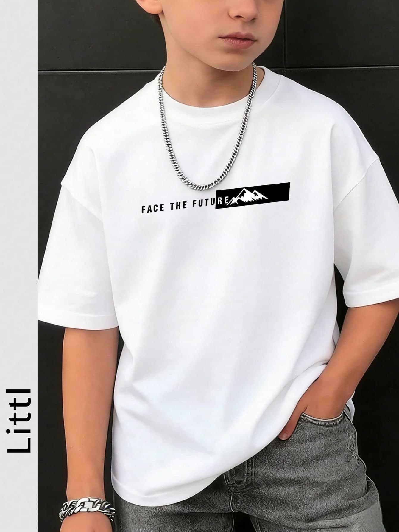Tween Boys Casual Printed Round Neck Short Sleeve T-Shirt, Summer Top