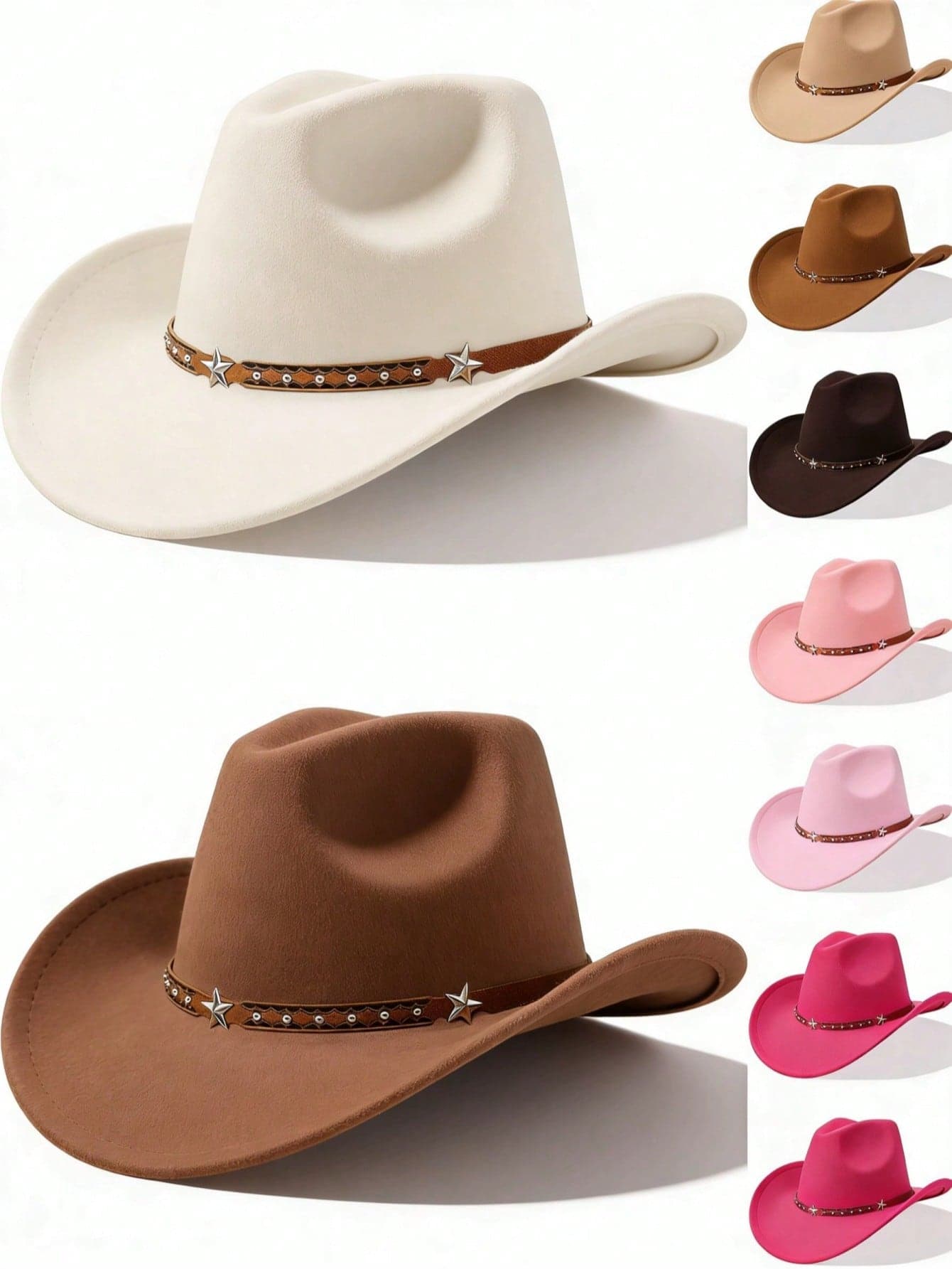 1pc Western Cowboy Hat, Suitable For Men And Women, Soft Wool Felt Material, Leather Strap Cowboy Hat, Suitable For Back To School, Christmas, Halloween, Festivals, Casual Occasions