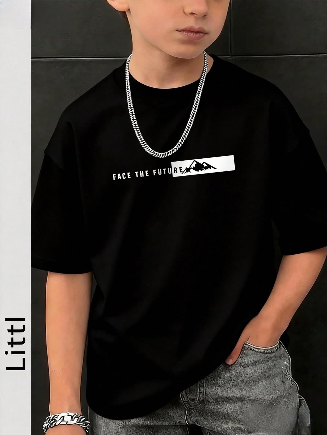 Tween Boys Casual Printed Round Neck Short Sleeve T-Shirt, Summer Top