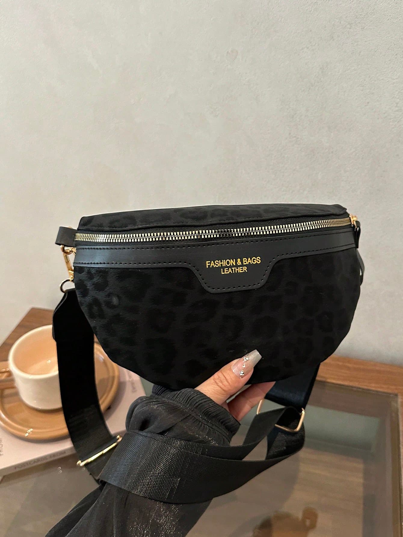 Y2K Vintage Chain Decor Millennium Style Houndstooth & Leopard Print Retro Shoulder Strap Waist Bag